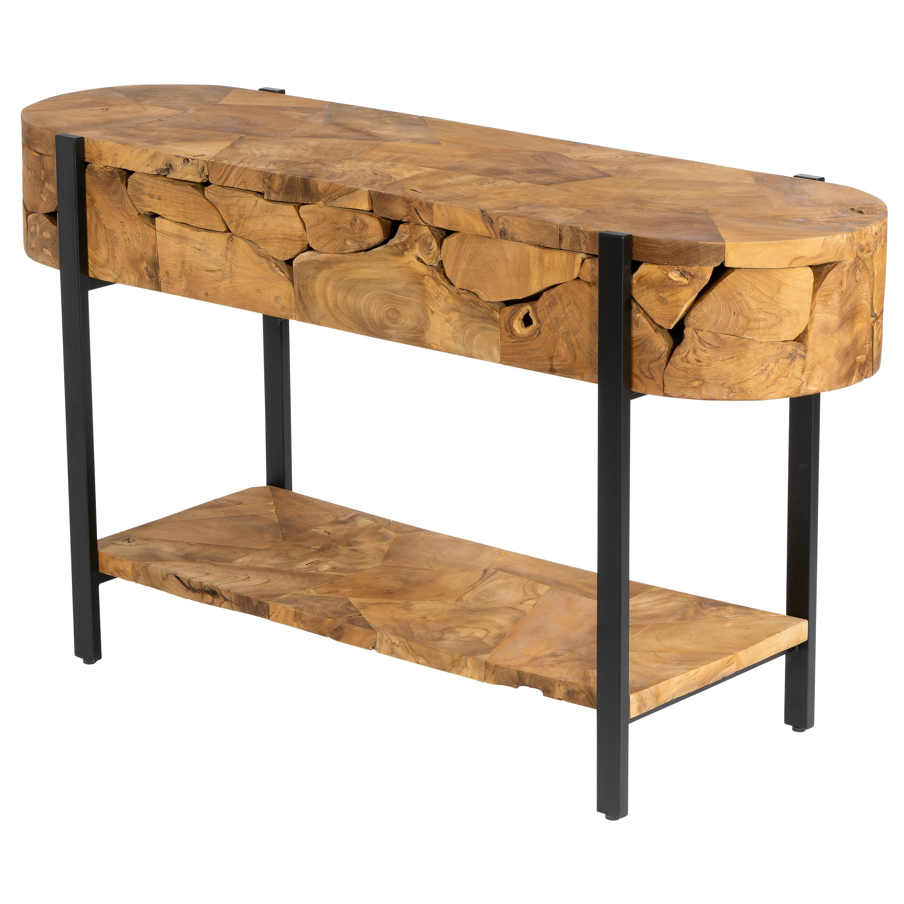 Konsol Teak / Siyah Metal Curve Form 140 cm x 44 cm x 77 cm