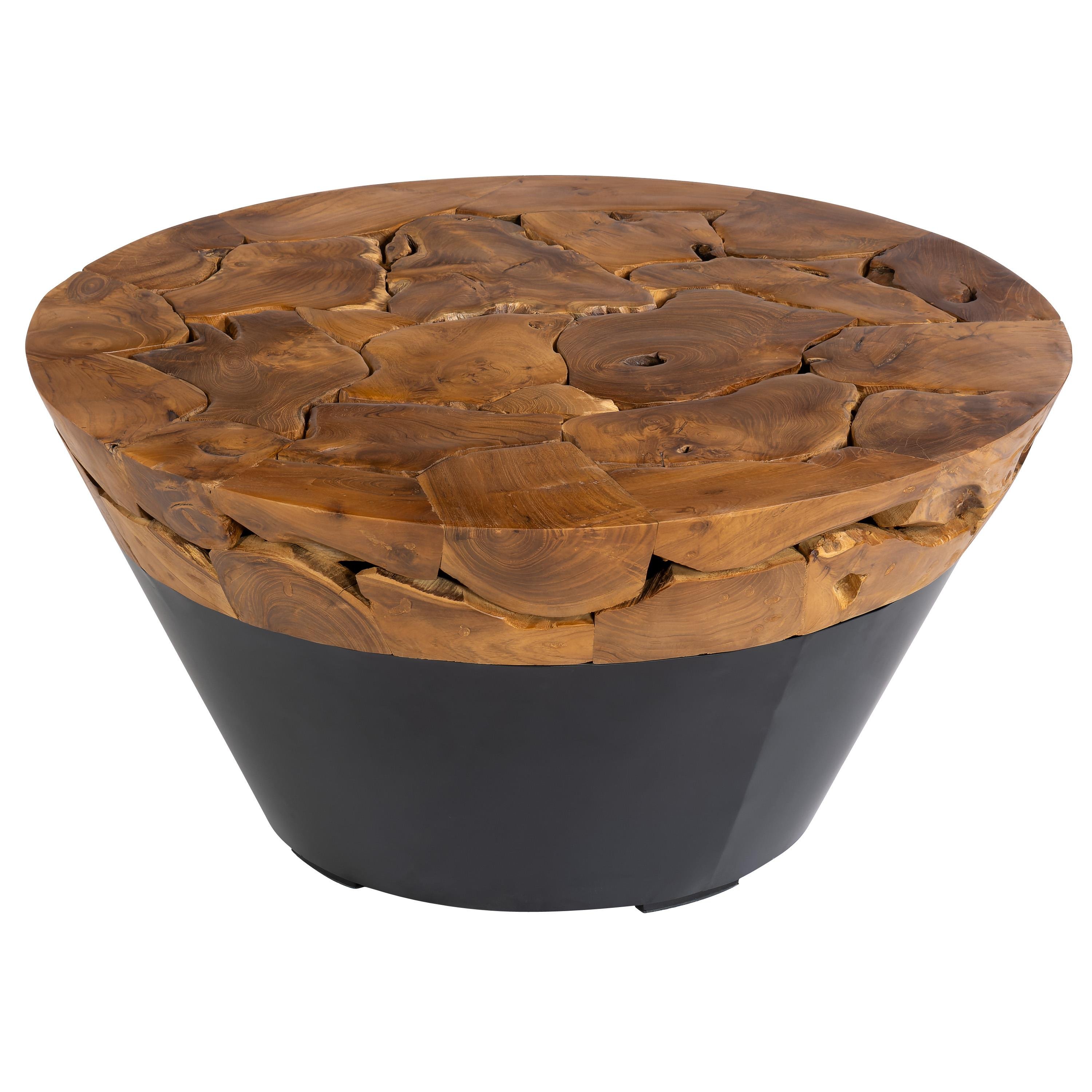 Orta Sehpa Teak / Siyah Metal Konik Form 90 cm x 90 cm x 45 cm