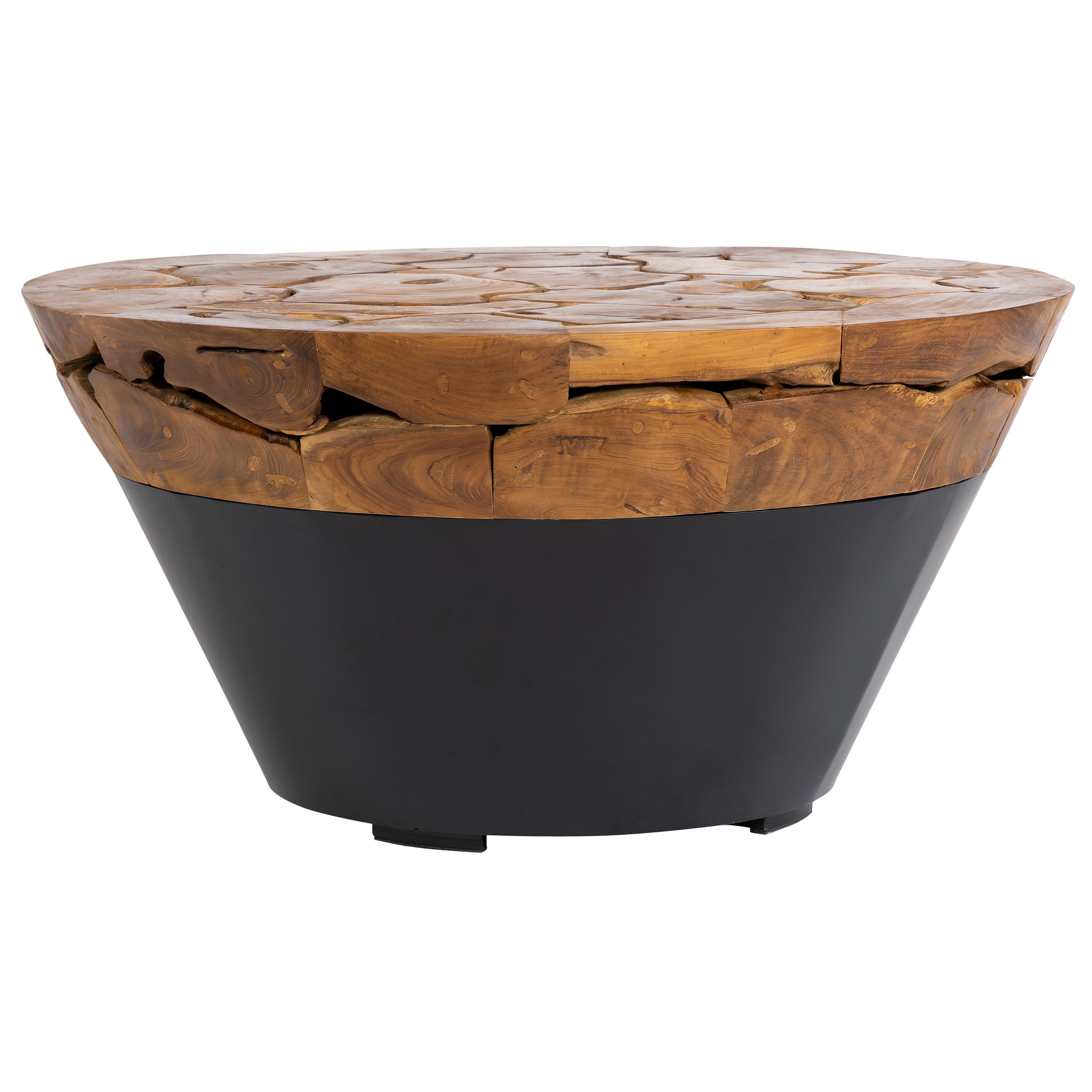 Orta Sehpa Teak / Siyah Metal Konik Form 90 cm x 90 cm x 45 cm