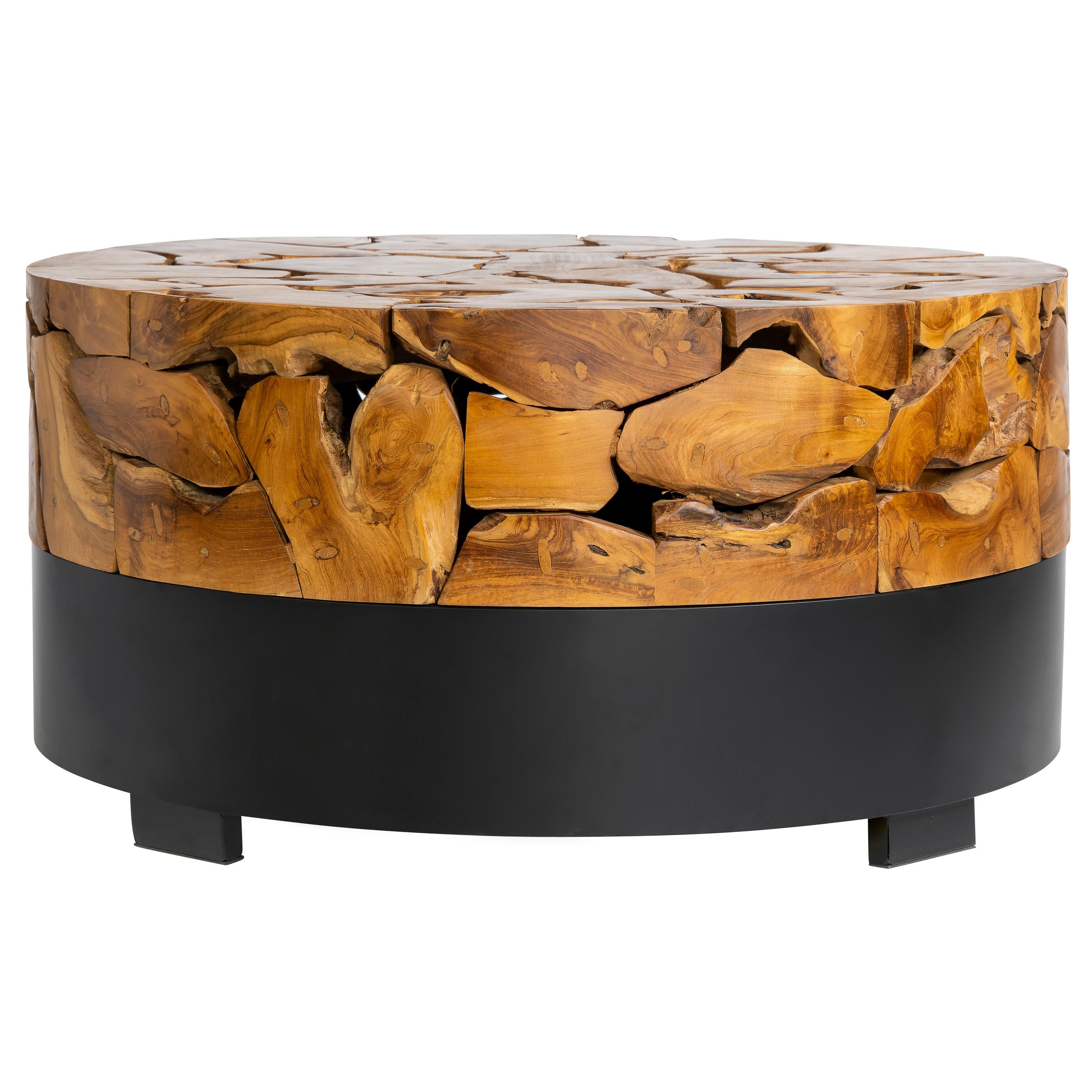 Orta Sehpa Teak / Siyah Metal Yuvarlak Form 80 cm x 80 cm x 45 cm
