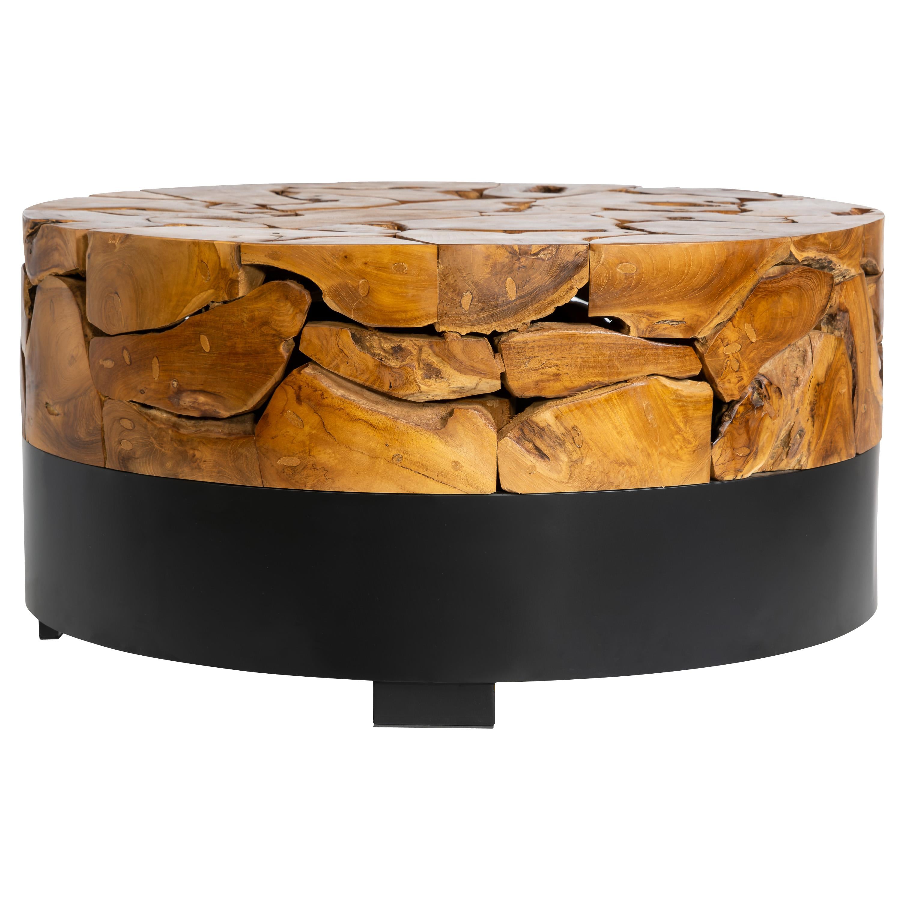 Orta Sehpa Teak / Siyah Metal Yuvarlak Form 80 cm x 80 cm x 45 cm