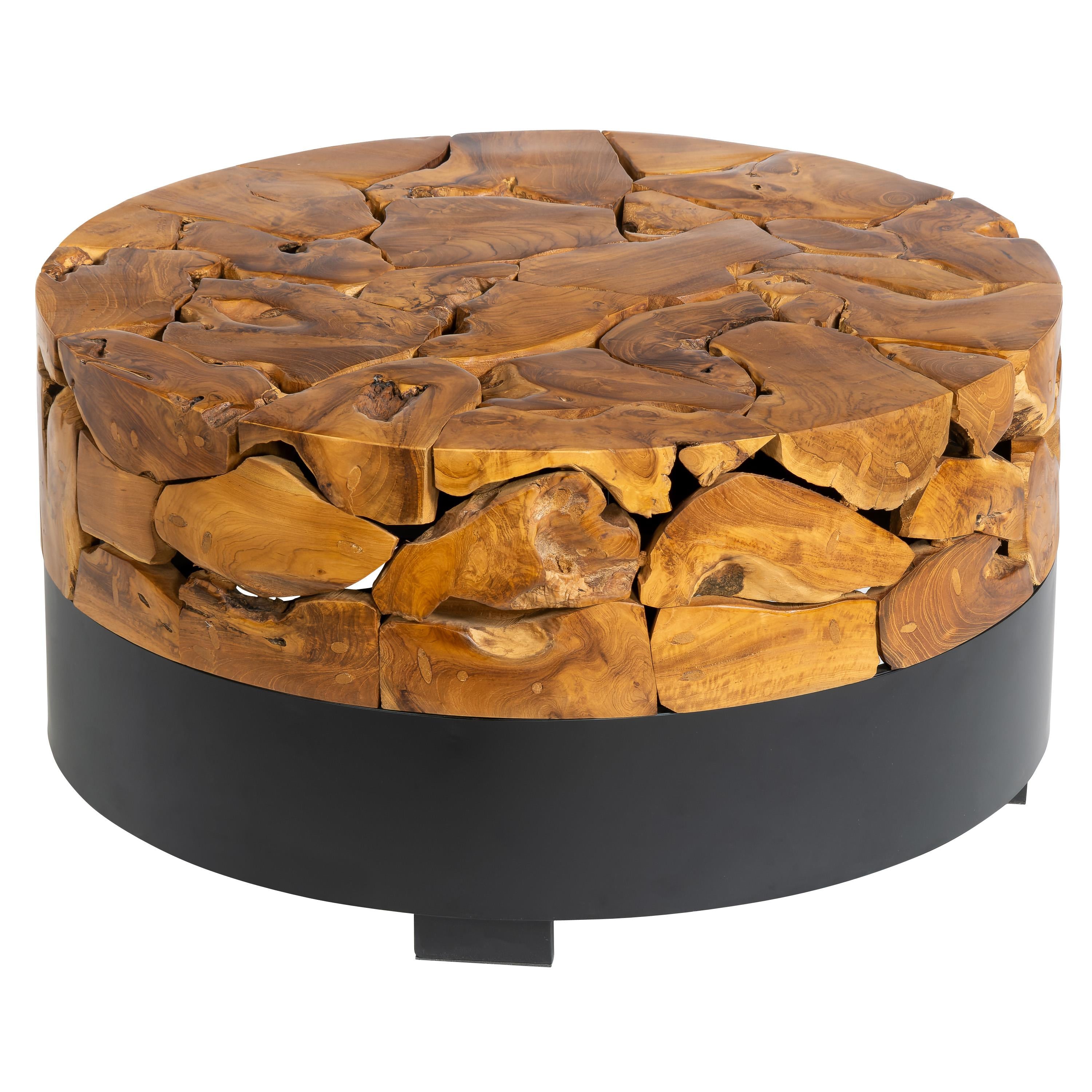 Orta Sehpa Teak / Siyah Metal Yuvarlak Form 80 cm x 80 cm x 45 cm