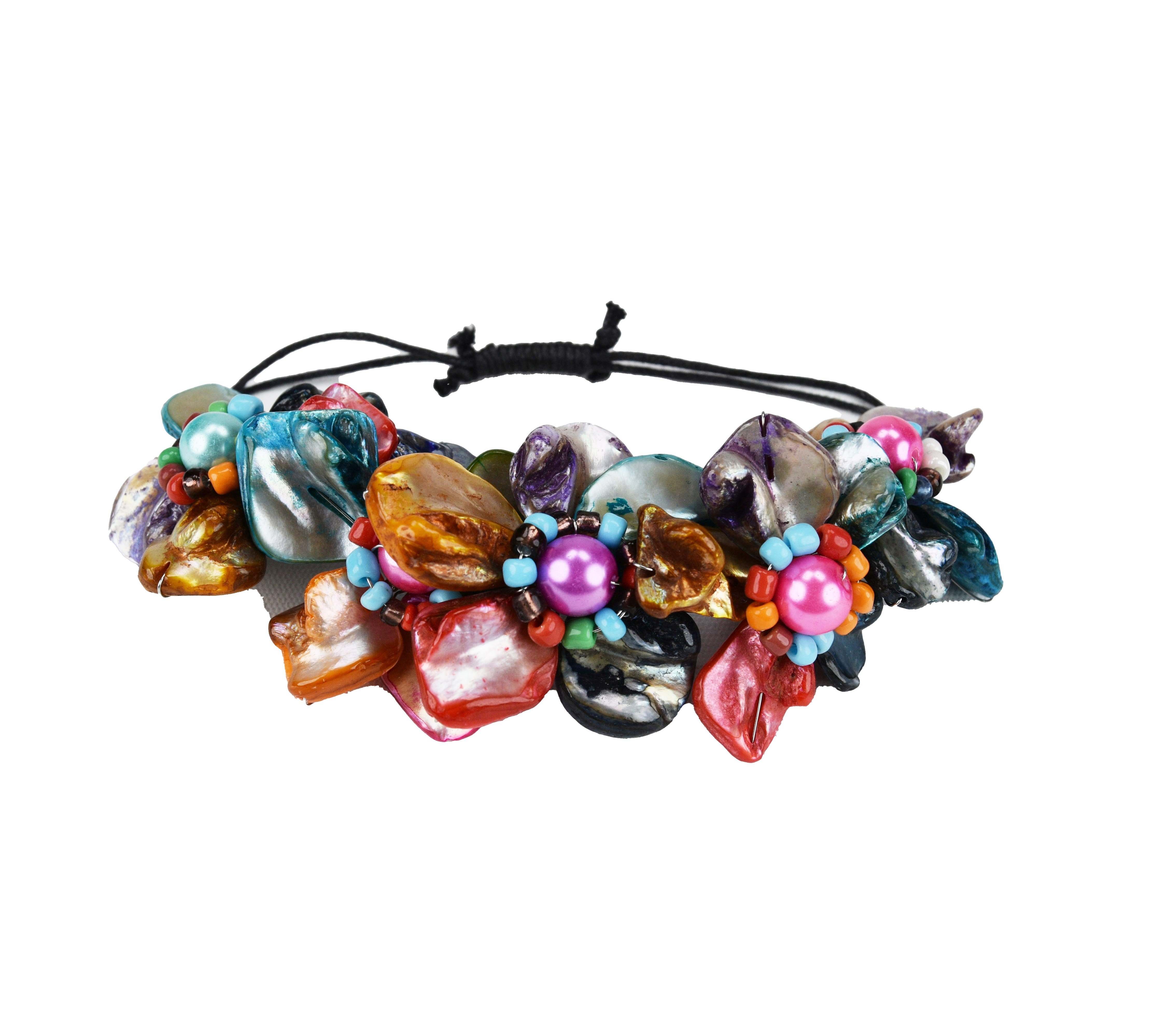 Renkli Doğal Sedef Çiçek Bileklik El Yapımı Ayarlanabilir