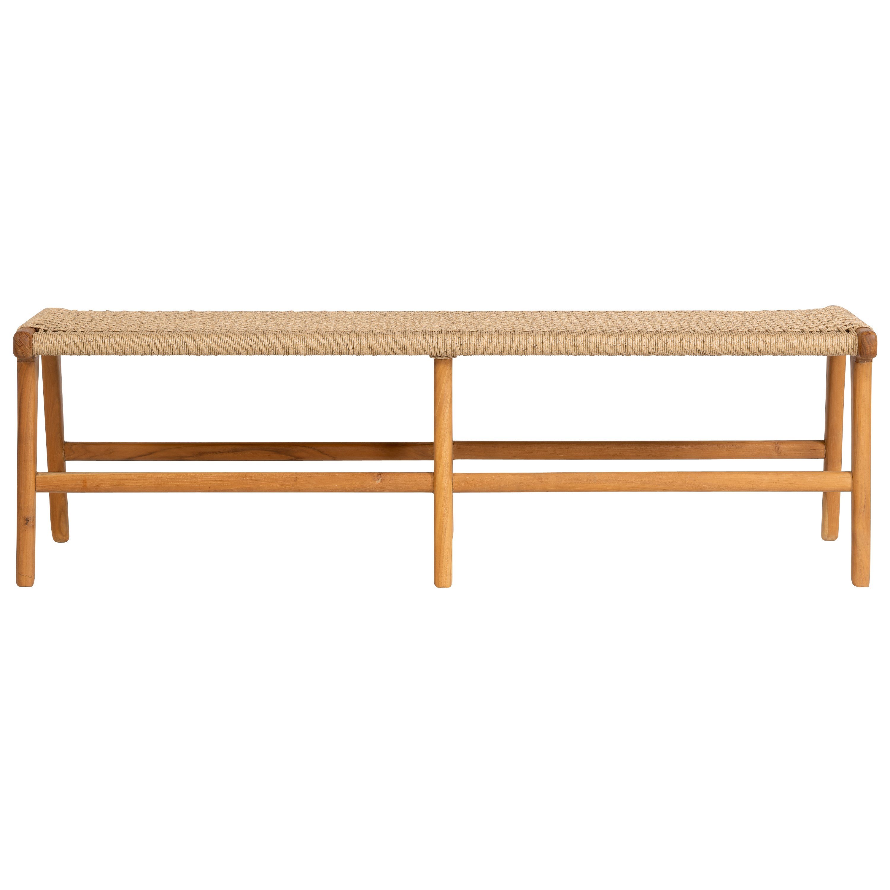 Sentetik Rattan İp Oturumlu Teak Bench Sandalye