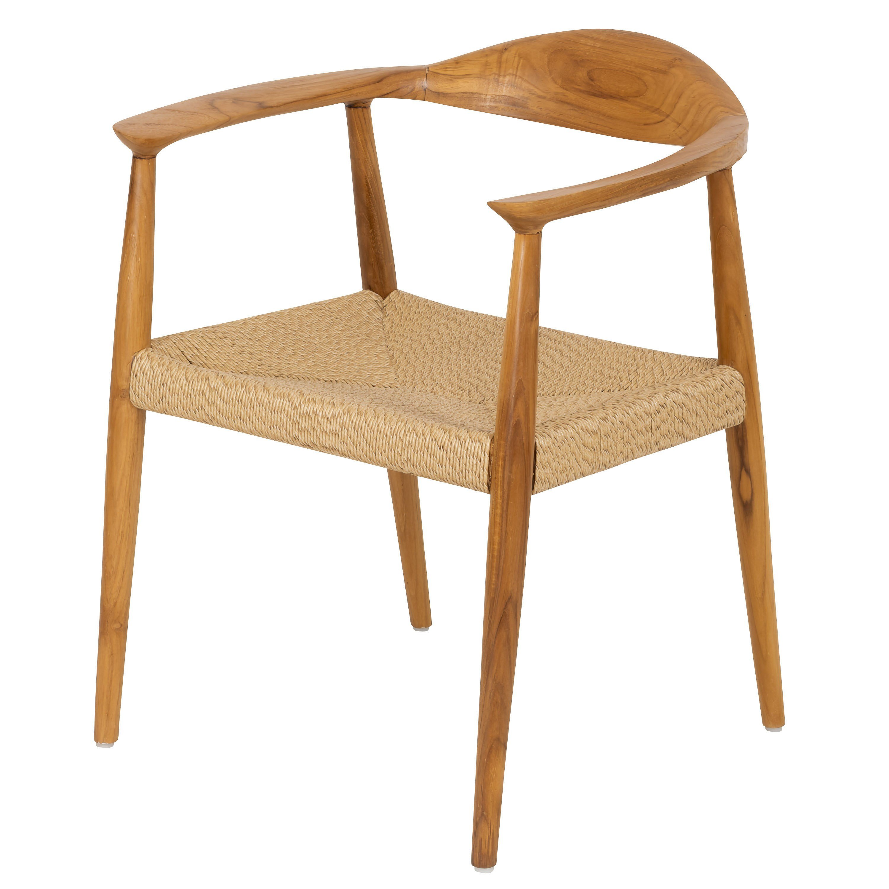 Sentetik Rattan İp Oturumlu Teak Kolçaklı Sandalye