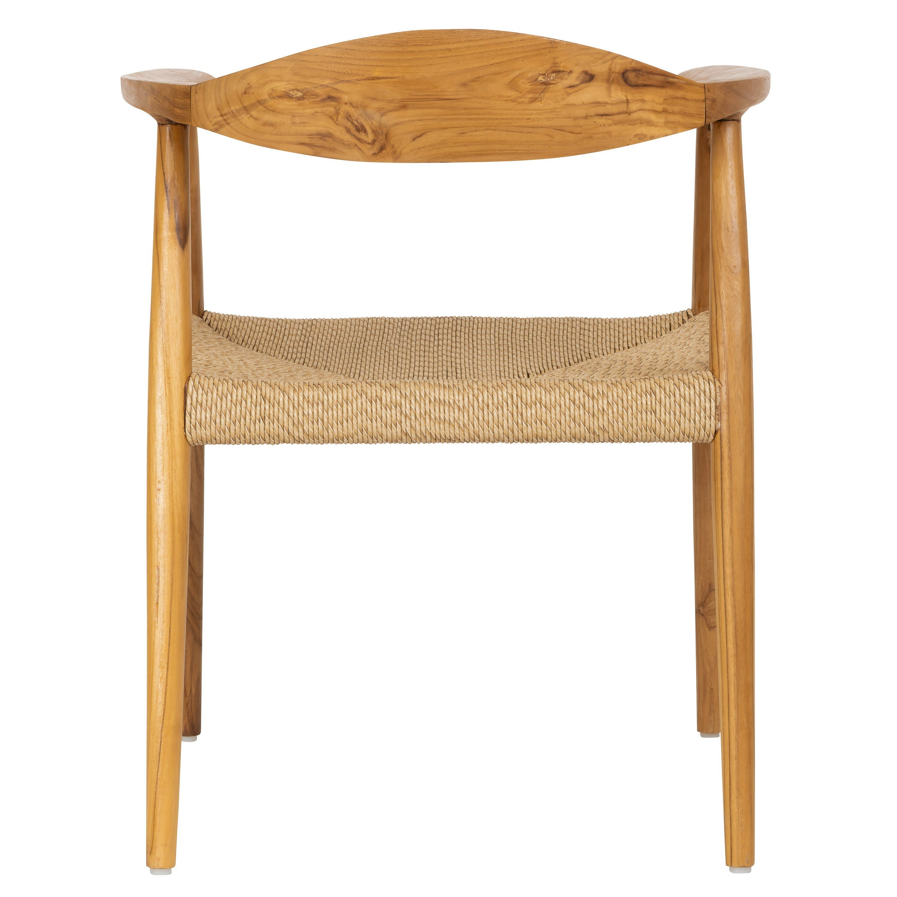 Sentetik Rattan İp Oturumlu Teak Kolçaklı Sandalye