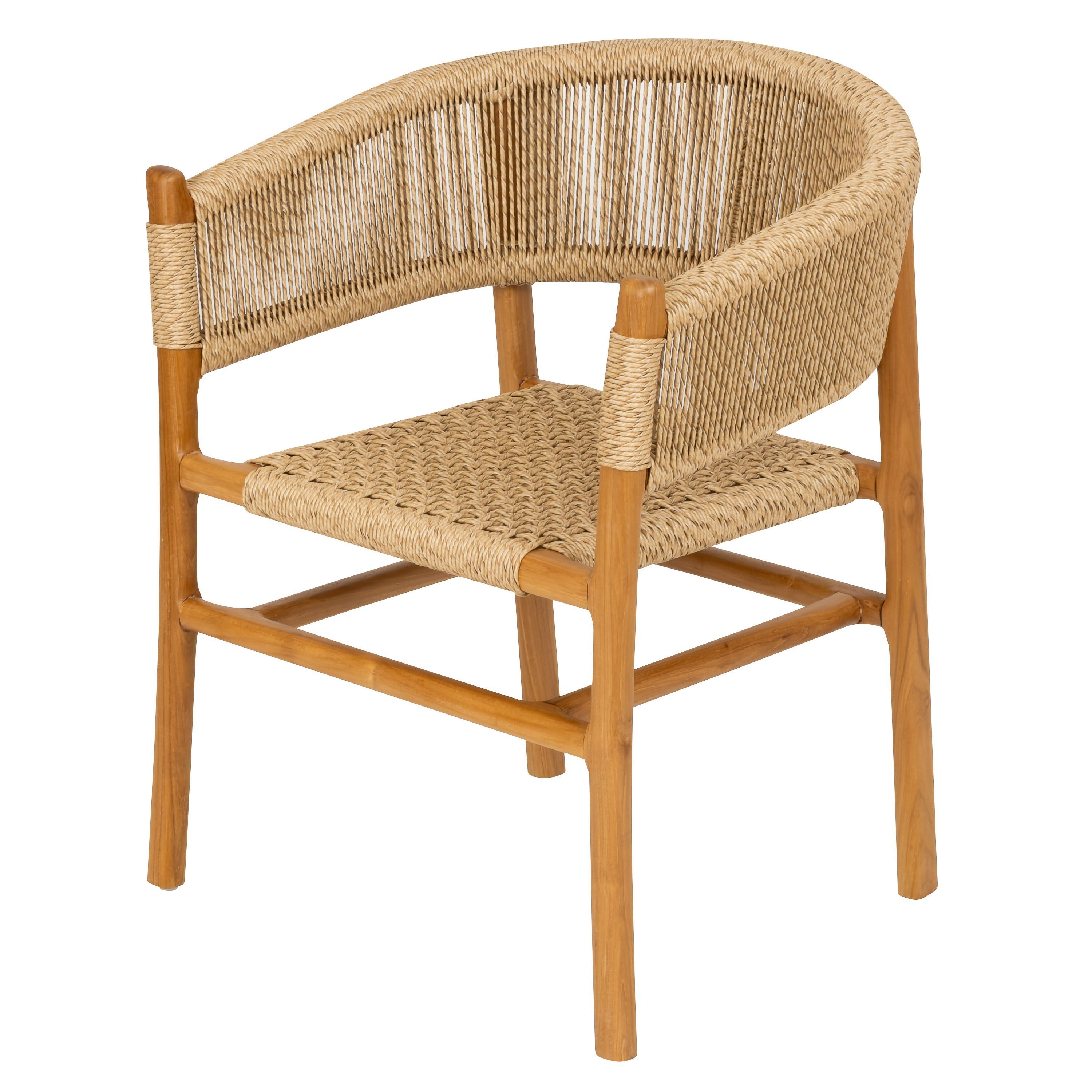 Sentetik Rattan İp Oturumlu Teak Kolçaklı Sandalye
