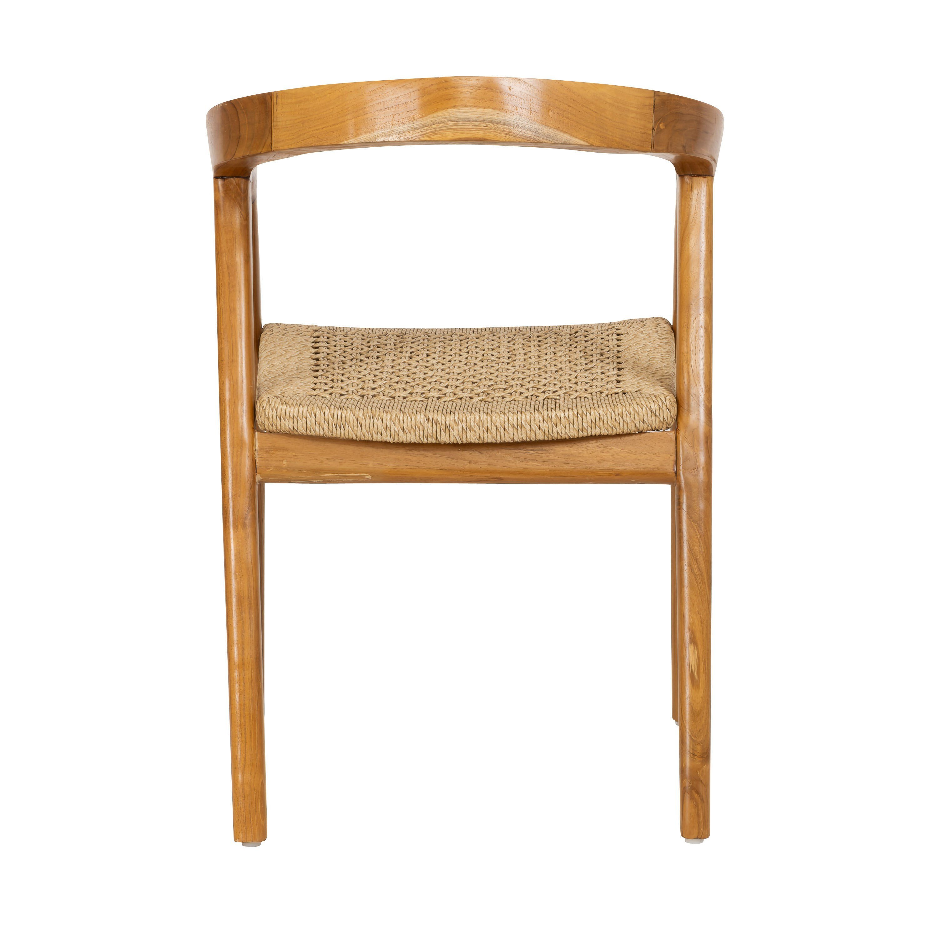 Sentetik Rattan İp Oturumlu Teak Kolçaklı Sandalye