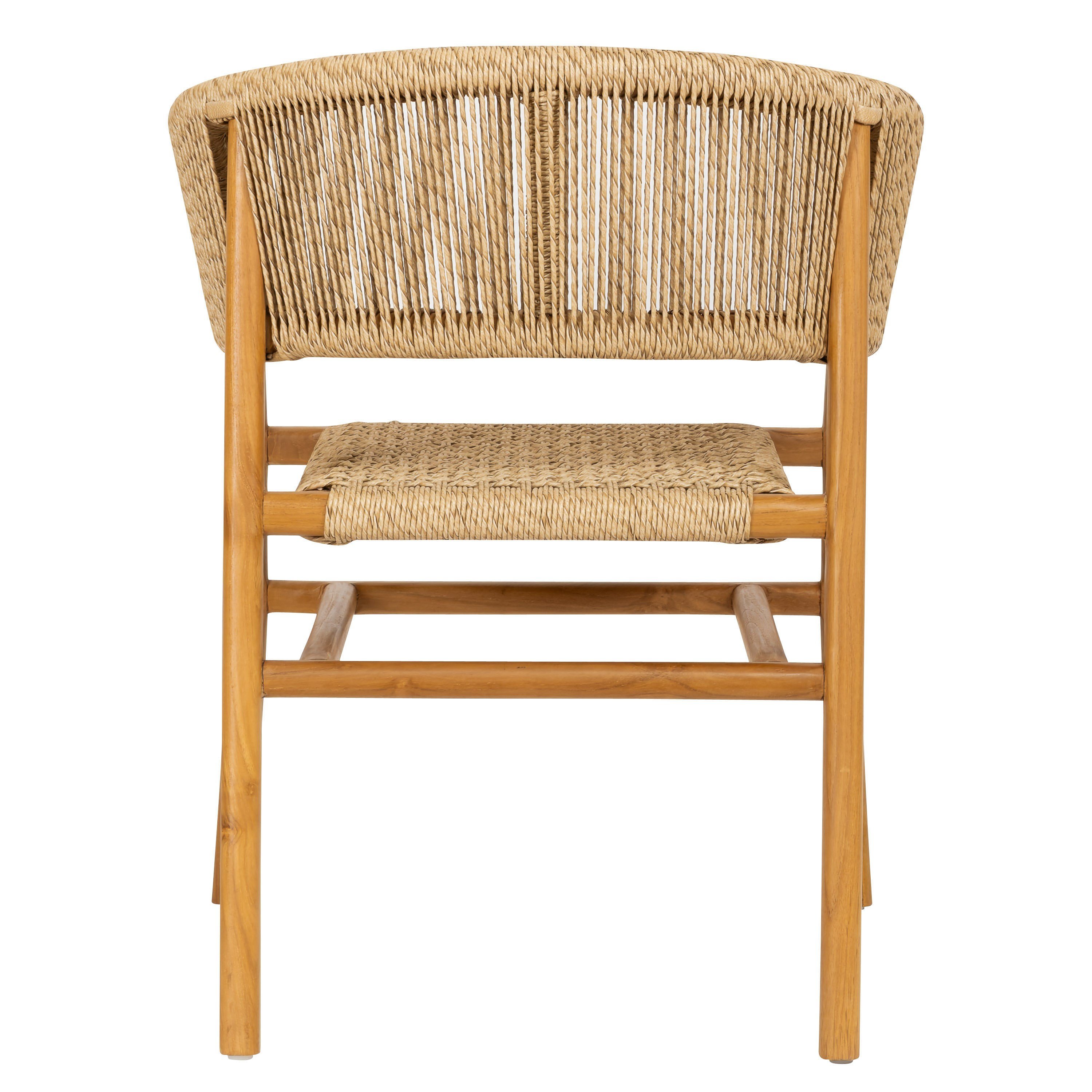 Sentetik Rattan İp Oturumlu Teak Kolçaklı Sandalye