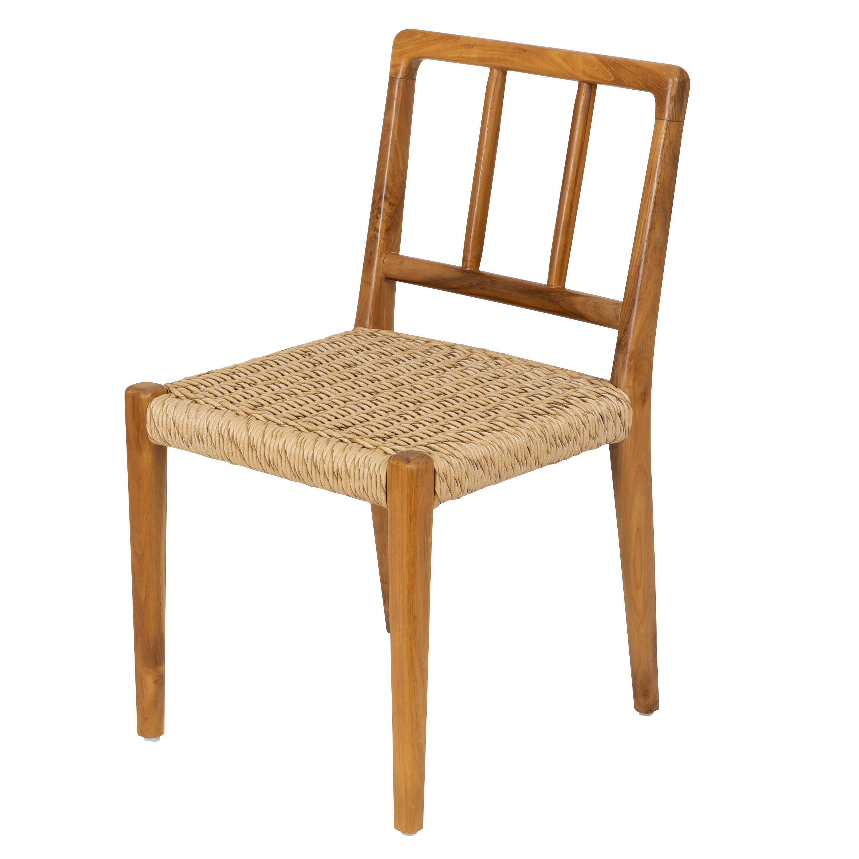 Sentetik Rattan İp Oturumlu Teak  Yemek Sandalyesi