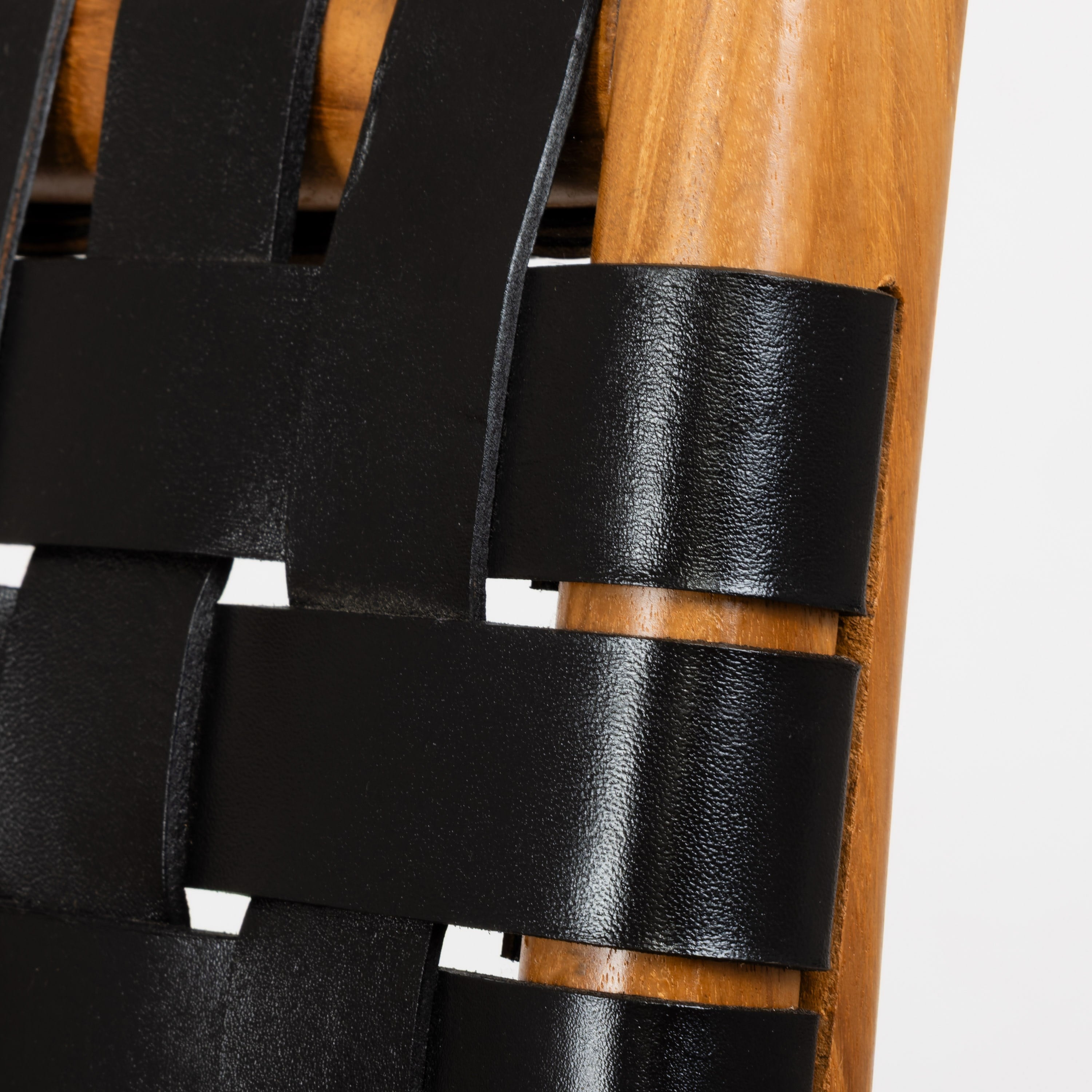 Siyah Deri Oturumlu Naturel Renk Teak Bistro Sandalye Y.65 cm