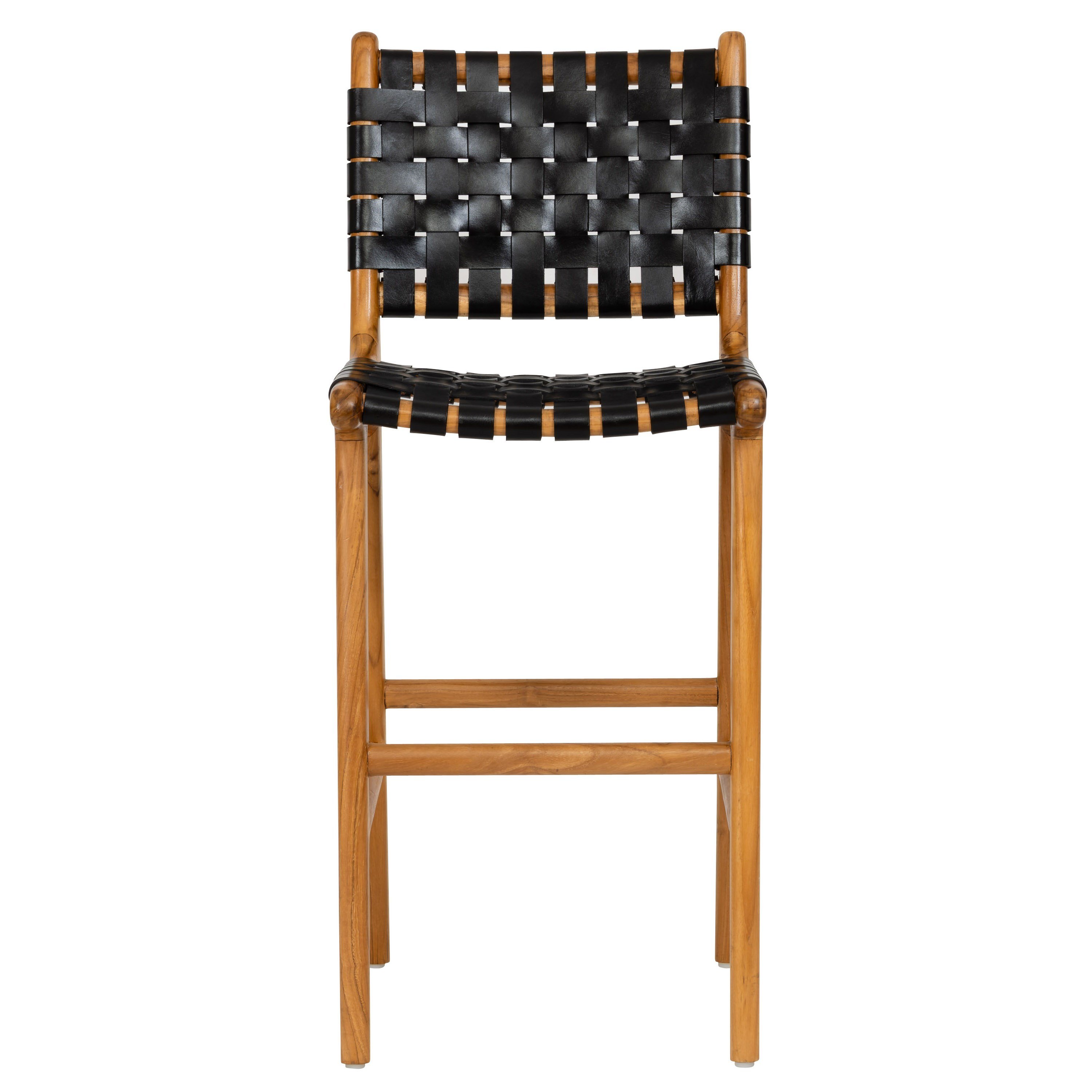 Siyah Deri Oturumlu Teak Yüksek Naturel Renk Sandalye Y.65 cm