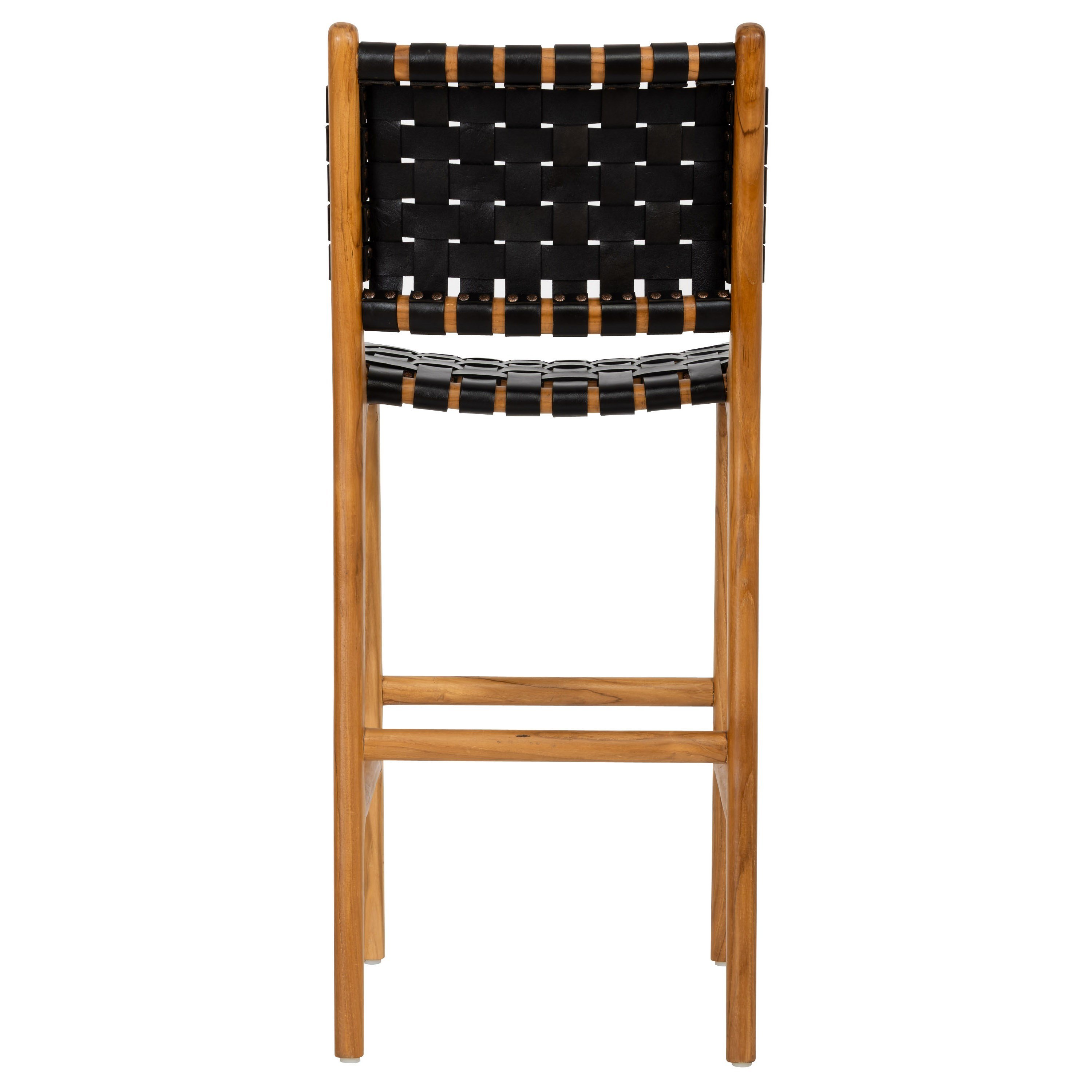 Siyah Deri Oturumlu Teak Yüksek Naturel Renk Sandalye Y.65 cm