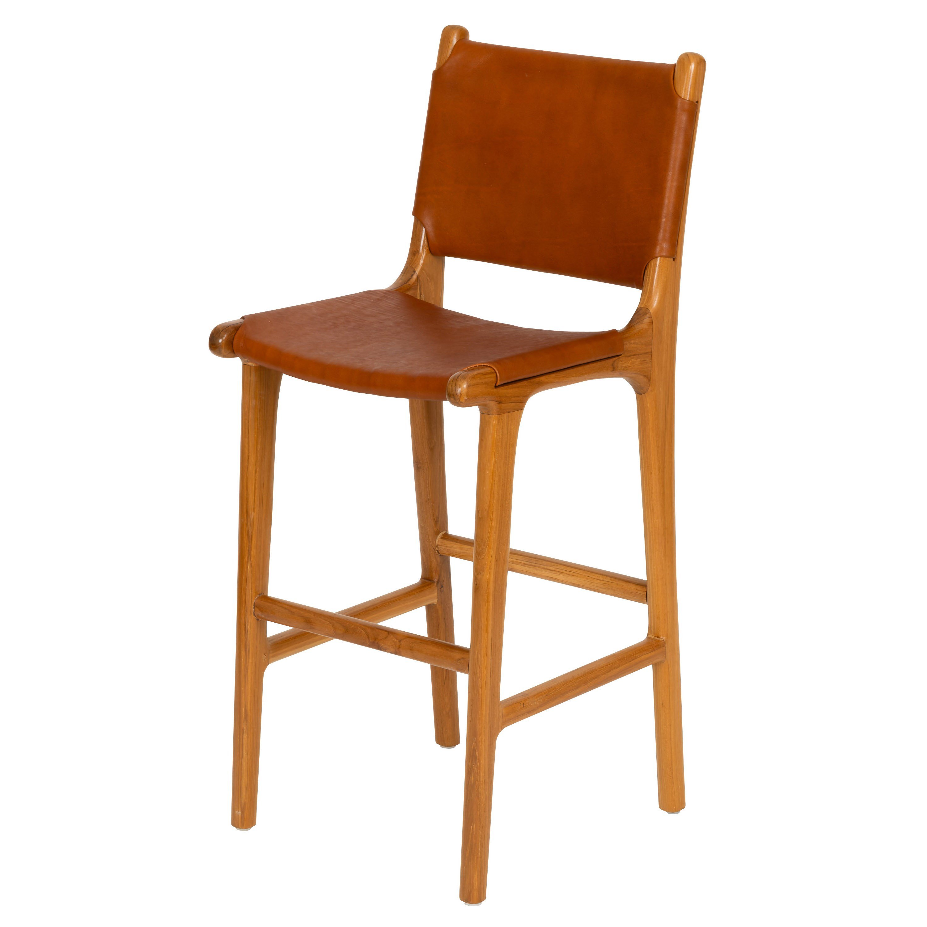 Taba Rengi Deri Oturumlu Bistro Teak Naturel Renk Sandalye Y. 65 cm