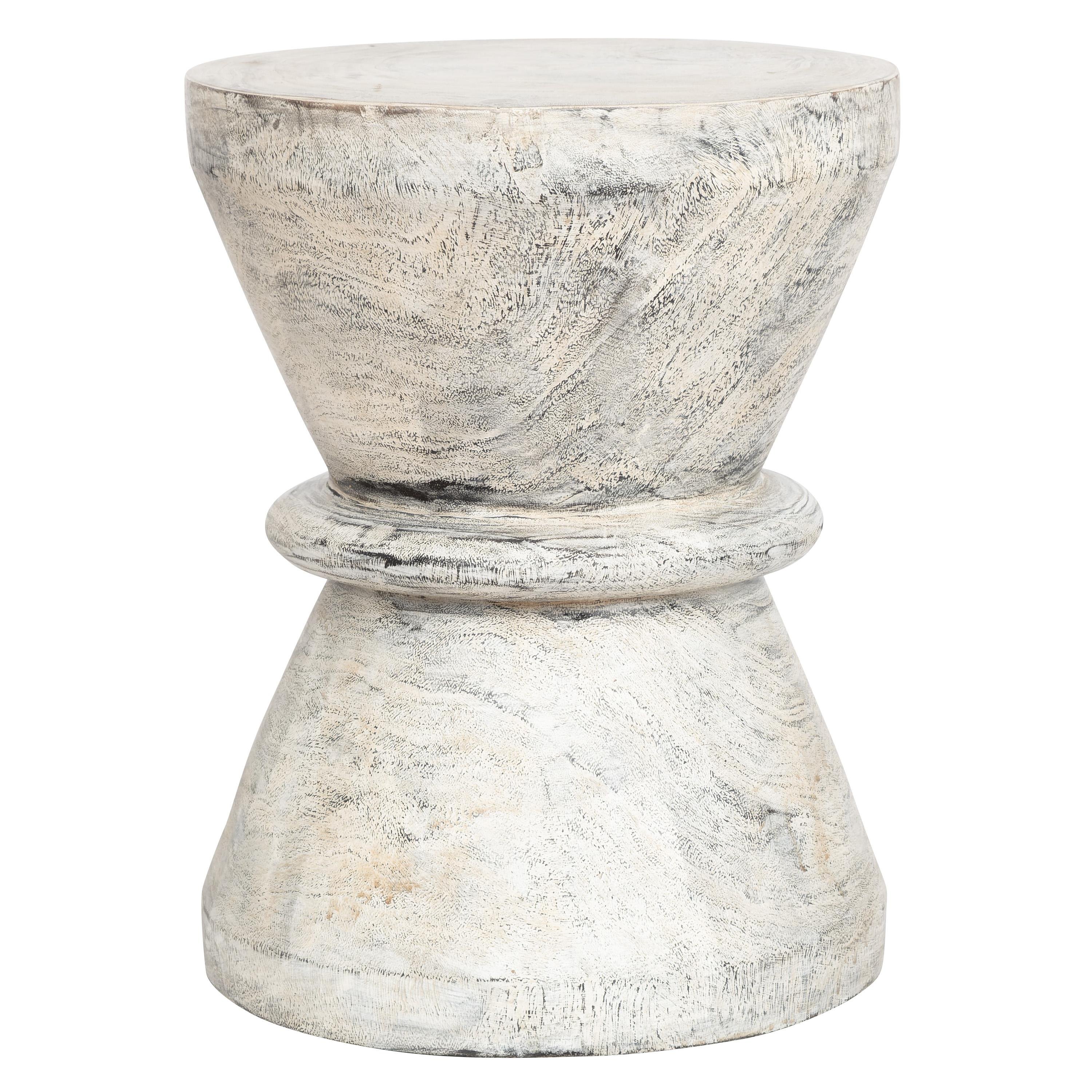 Tabure / Yan Sehpa Teak Beyaz Patineli 35 cm x 35 cm x 45 cm