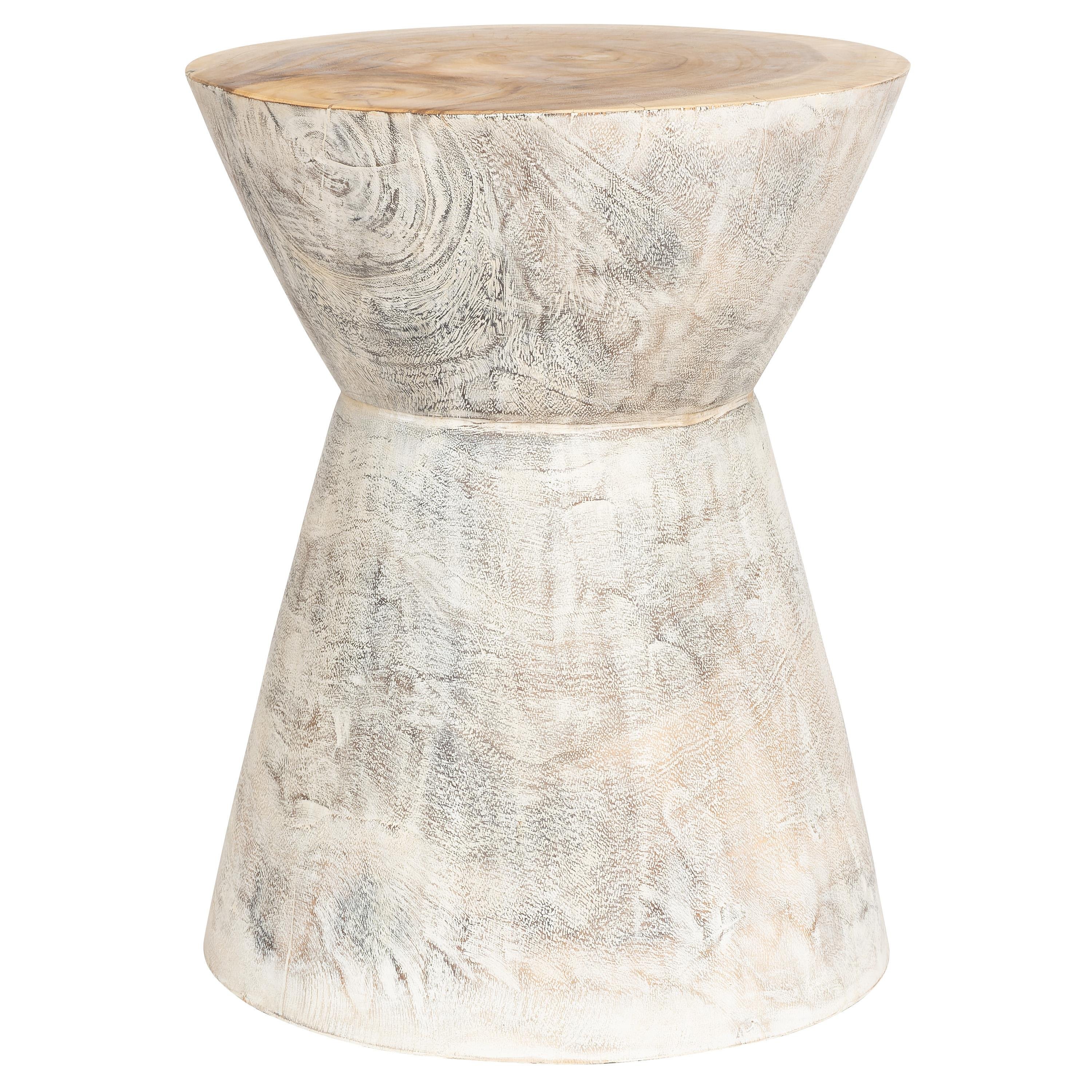 Tabure / Yan Sehpa  Teak Beyaz Patineli 35 cm x 35 cm x 45 cm