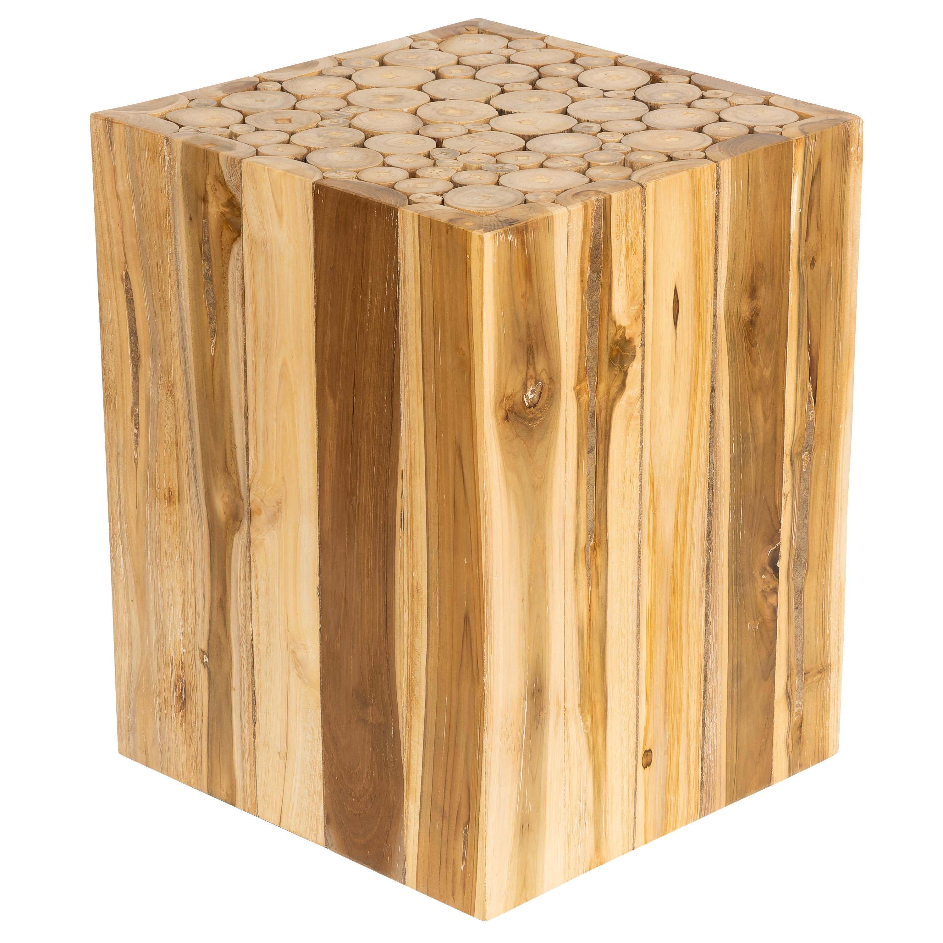 Tabure / Yan Sehpa Teak Küp Form Drift Ahşap 35 cm x 35 cm x45 cm