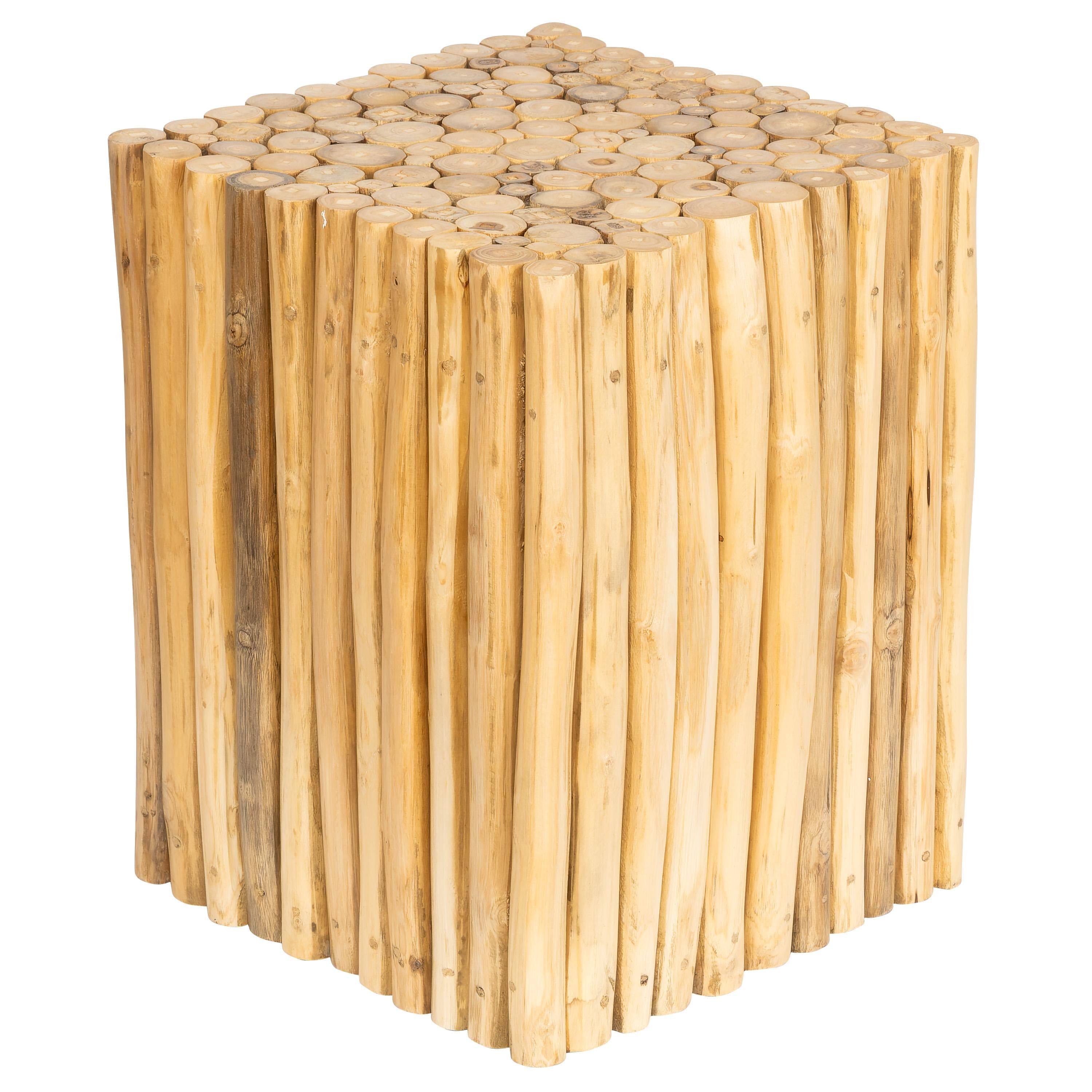 Tabure / Yan Sehpa Teak Küp Form Drift Ahşap 35 cm x 35 cm x 45 cm