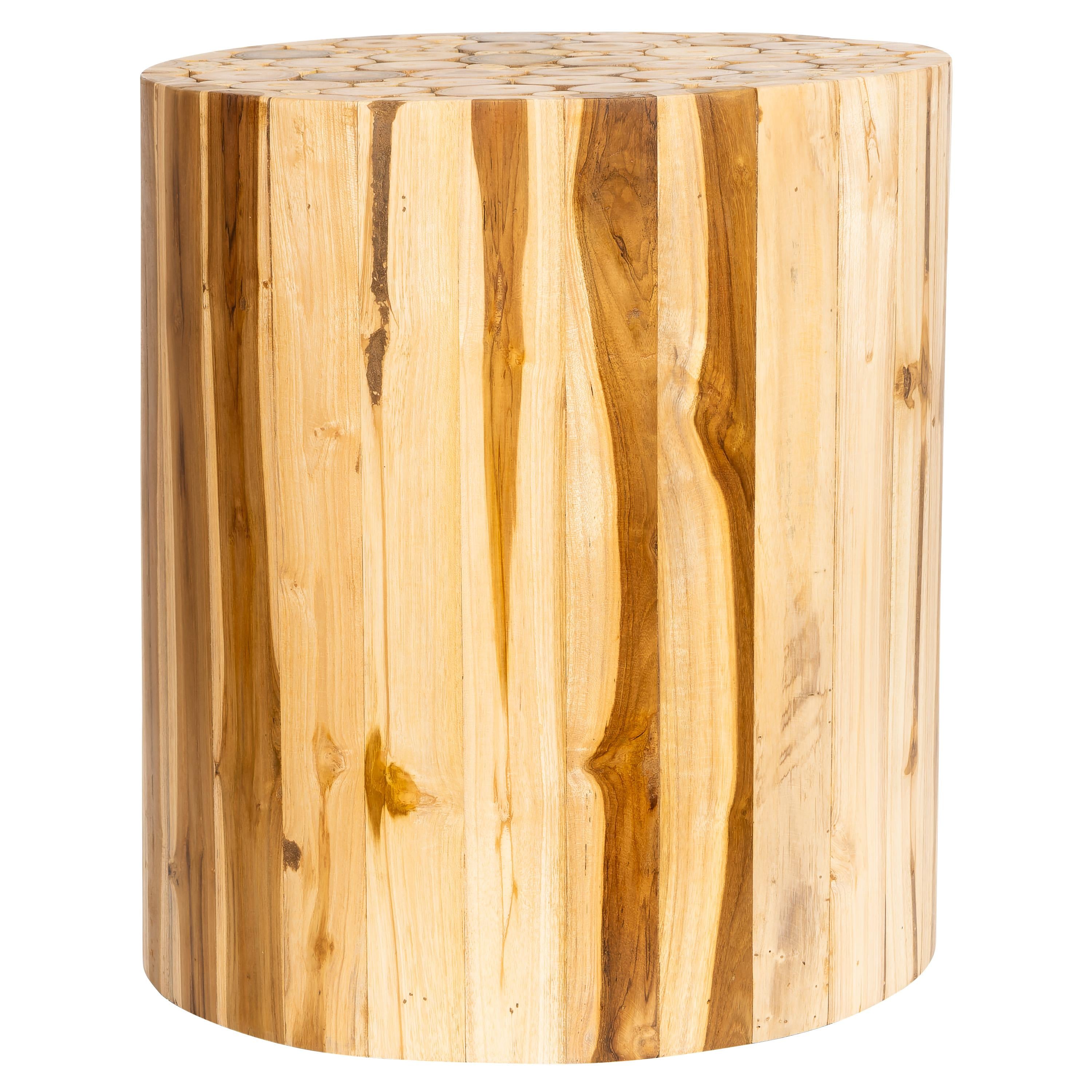 Tabure / Yan Sehpa Teak Silindir Form Drift Ahşap 40 cm x 40 cm x 45 cm