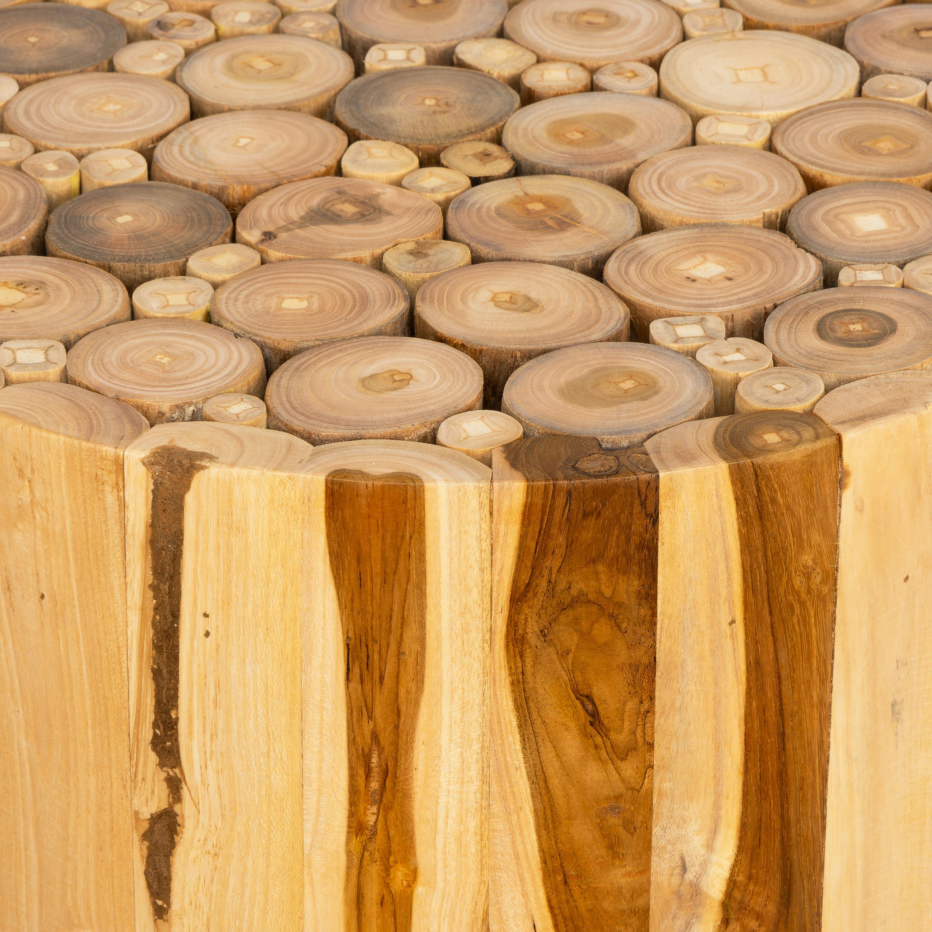 Tabure / Yan Sehpa Teak Silindir Form Drift Ahşap 40 cm x 40 cm x 45 cm