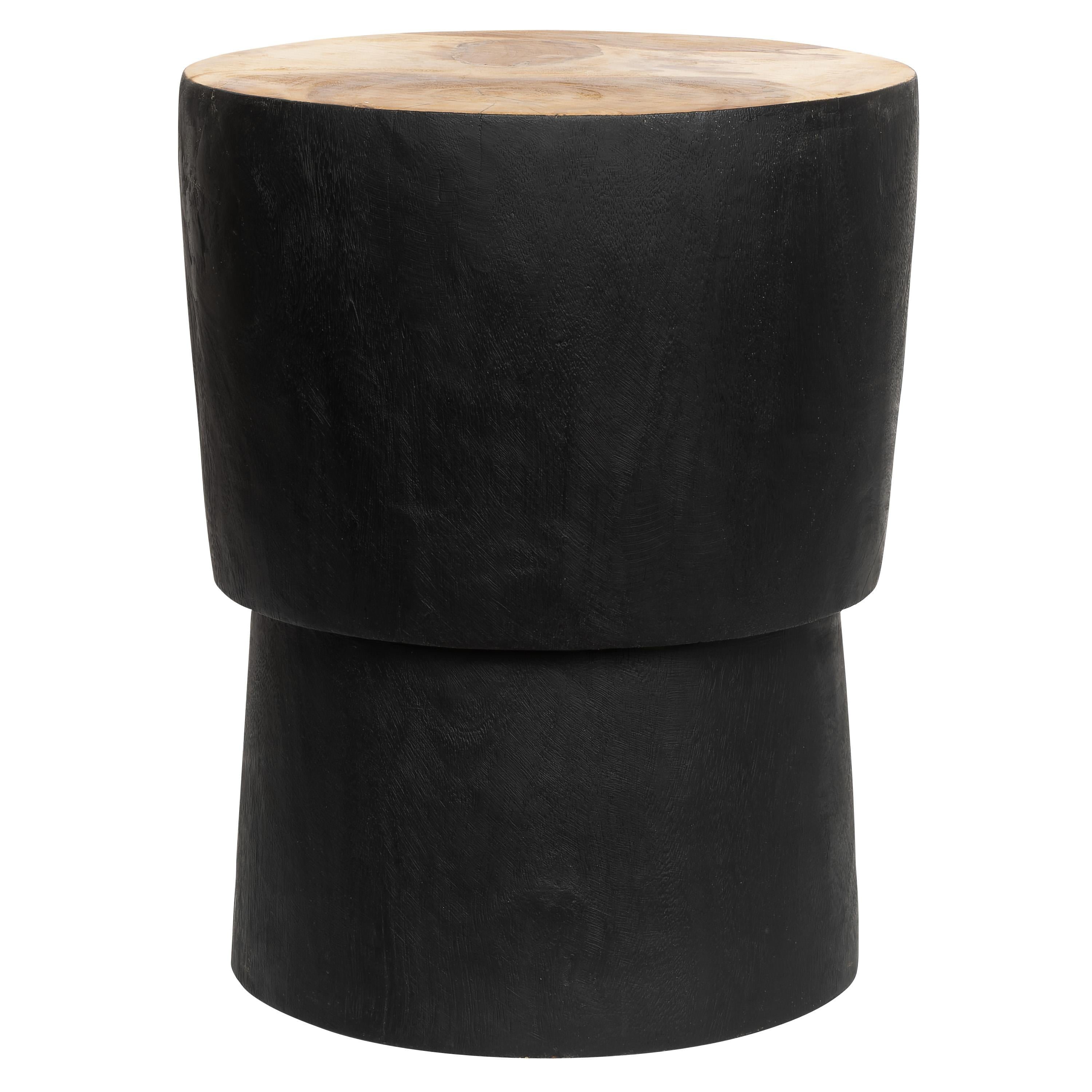 Tabure / Yan Sehpa Teak Siyah Üst Naturel  35 cm x 35 cm x 45 cm