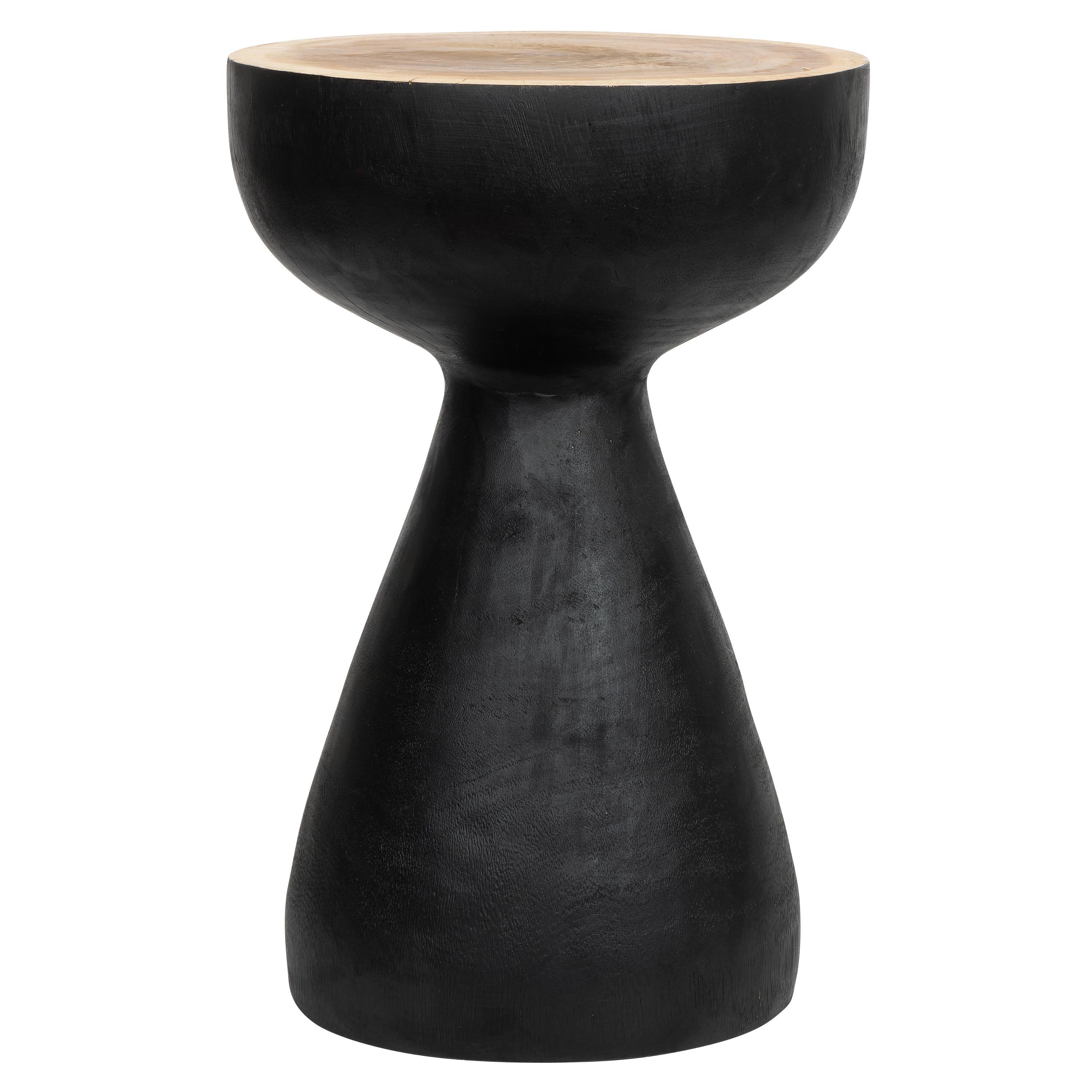 Tabure / Yan Sehpa Teak Siyah Üst Naturel 30 cm x 30 cm x 45 cm