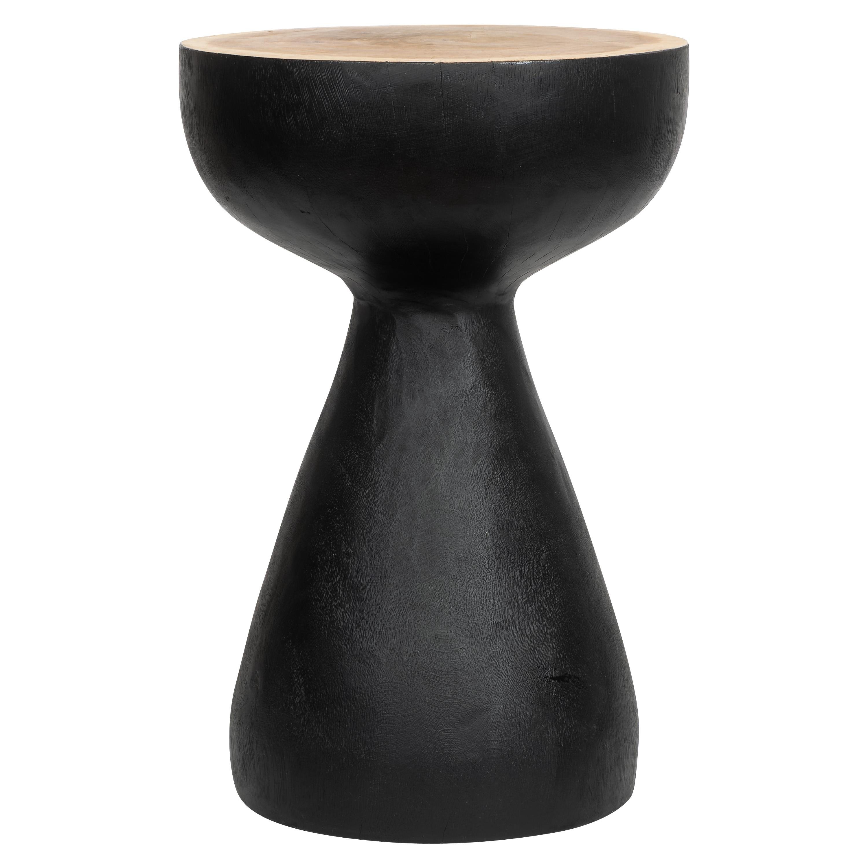 Tabure / Yan Sehpa Teak Siyah Üst Naturel 30 cm x 30 cm x 45 cm