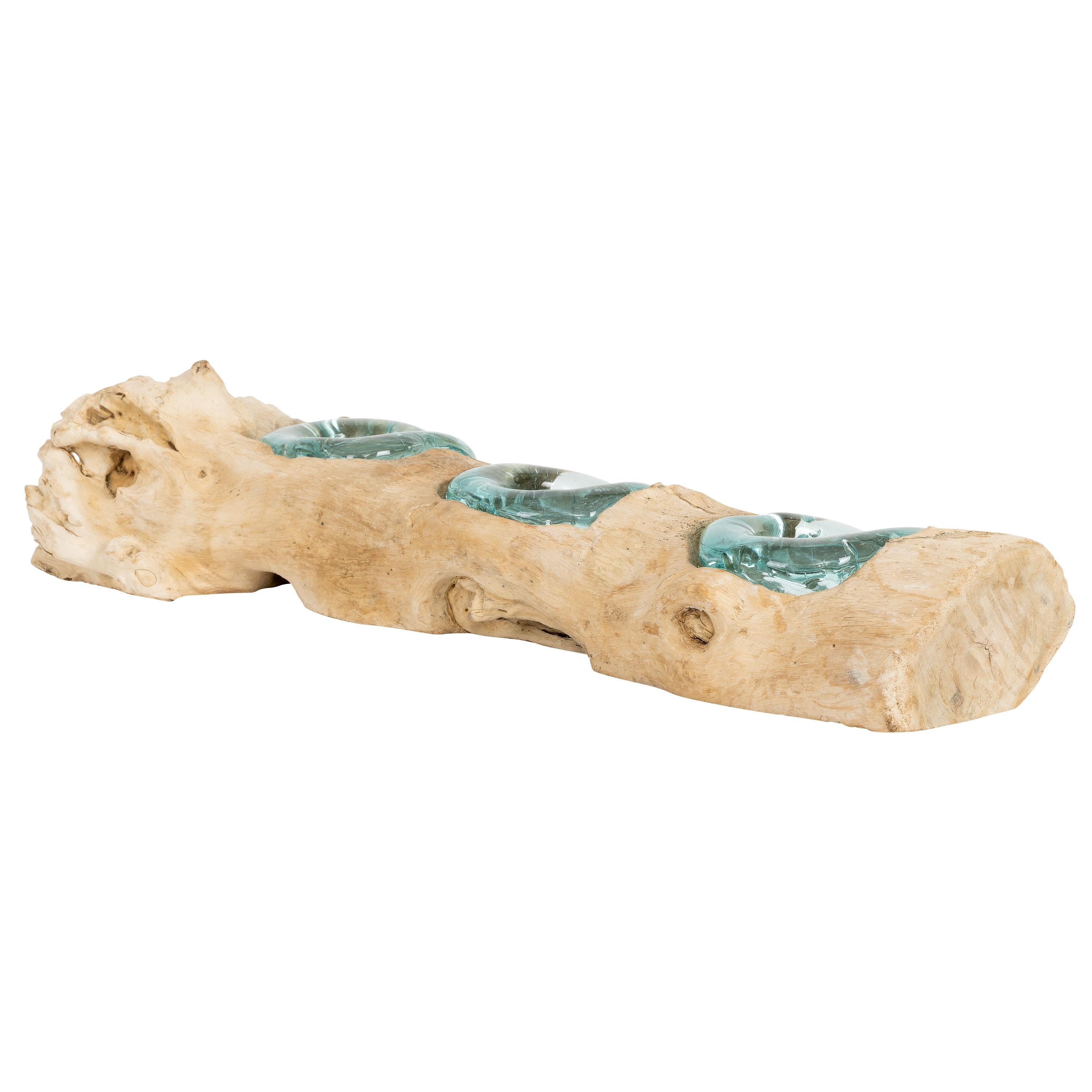 Tea Light 3 li Ahşaba Cam Üfleme
