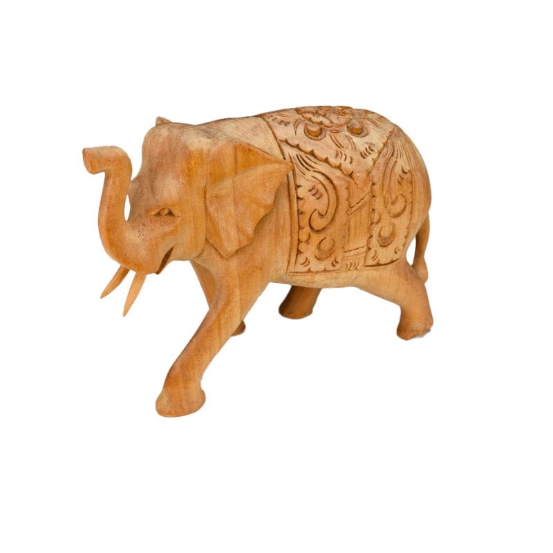 Teak el Oyması Fil Figürü 14 cm