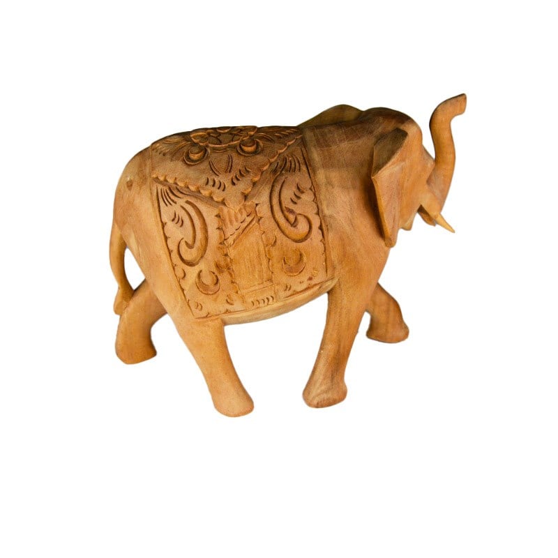 Teak el Oyması Fil Figürü 14 cm