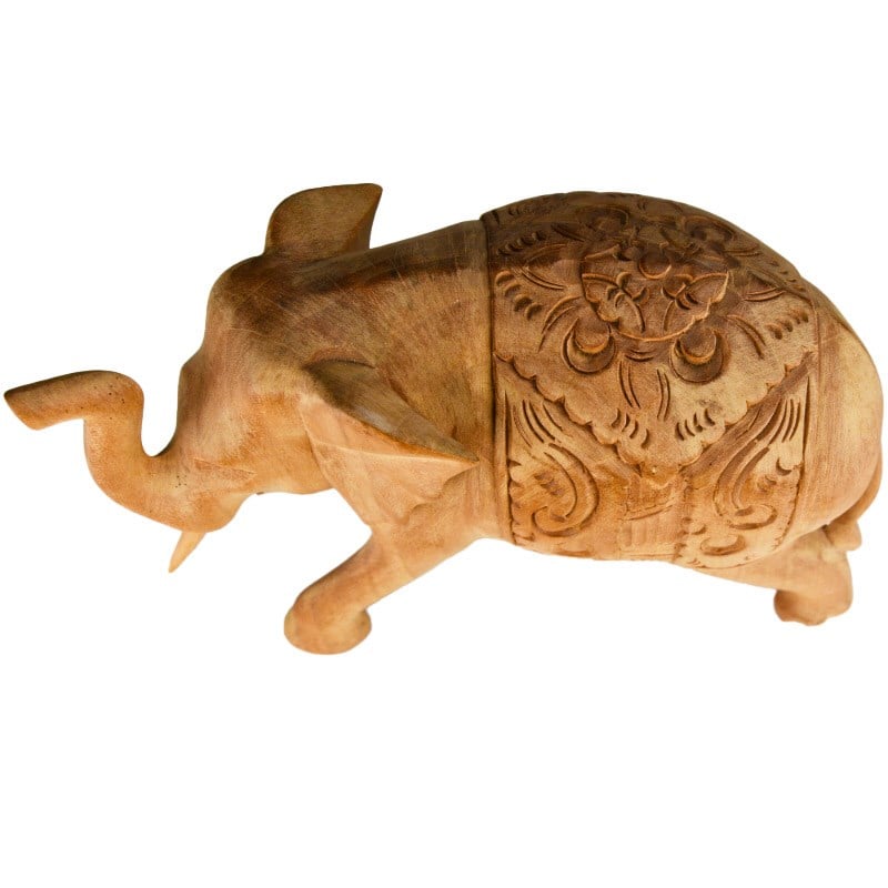 Teak el Oyması Fil Figürü 14 cm