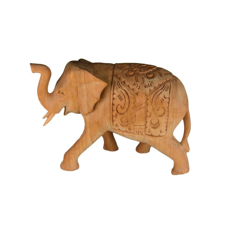 Teak el Oyması Fil Figürü 14 cm