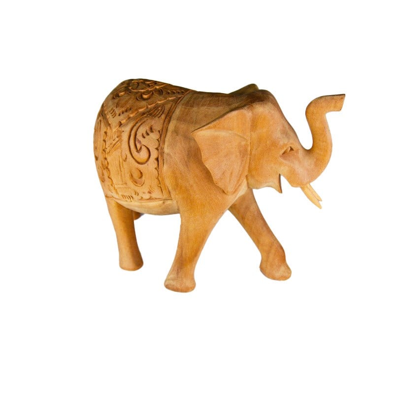 Teak el Oyması Fil Figürü 14 cm
