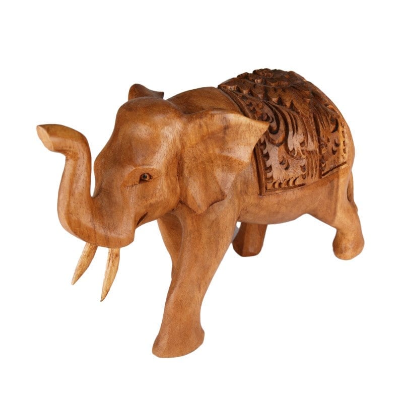 Teak El Oyması Fil Figürü 16 cm