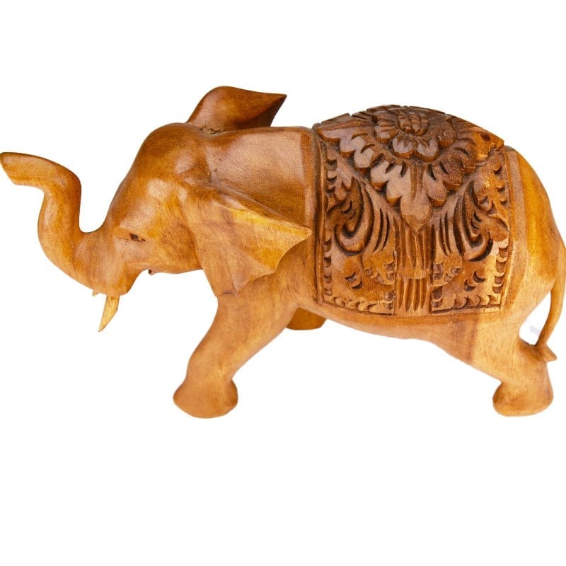 Teak El Oyması Fil Figürü 16 cm