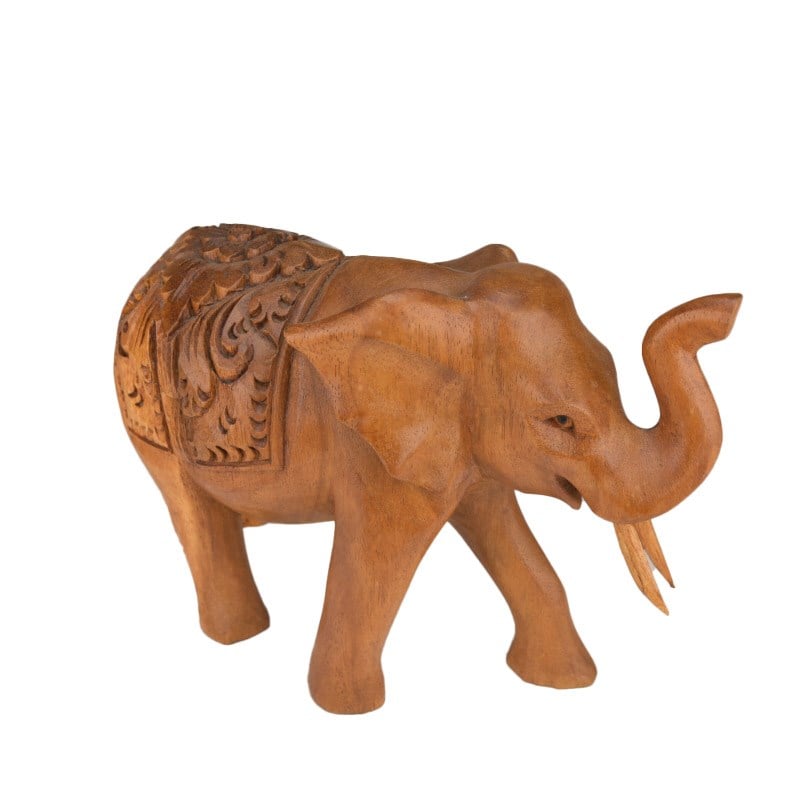 Teak El Oyması Fil Figürü 16 cm