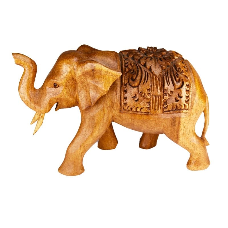 Teak El Oyması Fil Figürü 16 cm