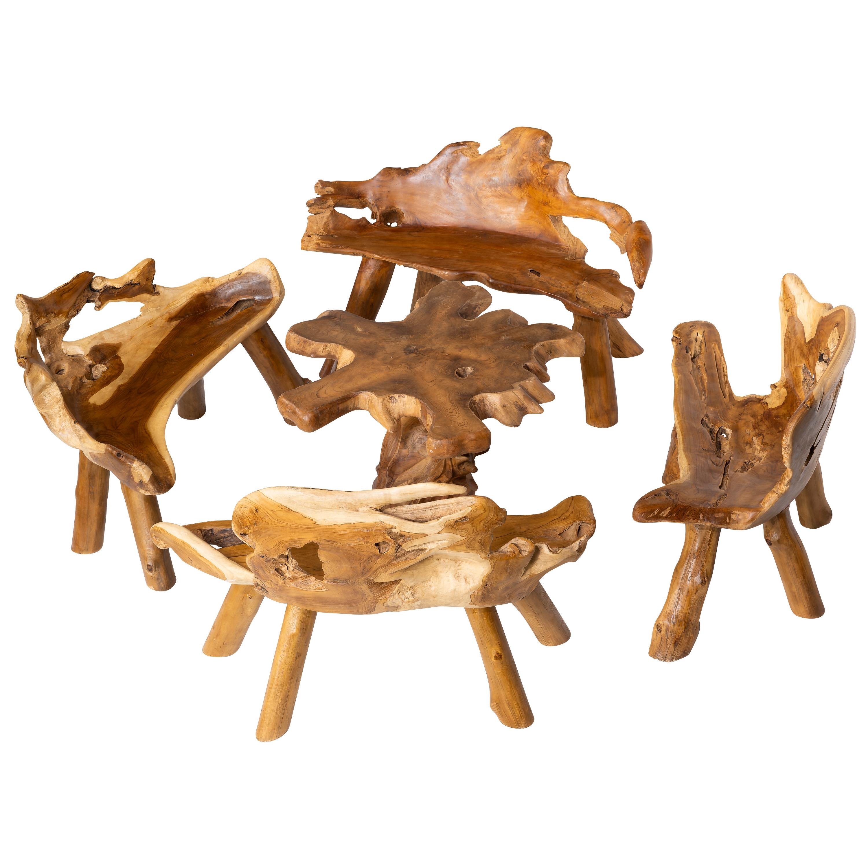 Teak Kök Oturma Takımı (4 Sandalye + 1 Orta Sehpa)