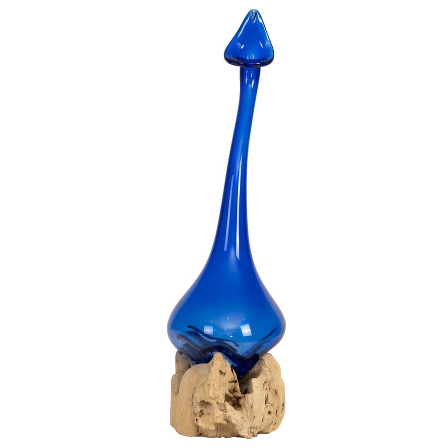 Vazo Ahşaba Cam Üfleme 25 cm Mavi