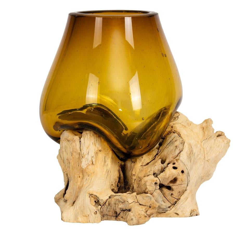 Vazo Ahşaba Cam Üfleme Damla 10 cm Amber