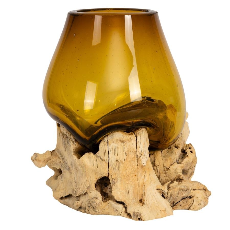 Vazo Ahşaba Cam Üfleme Damla 10 cm Amber