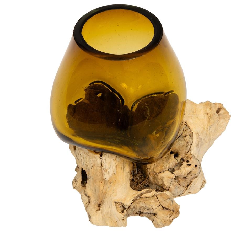 Vazo Ahşaba Cam Üfleme Damla 10 cm Amber