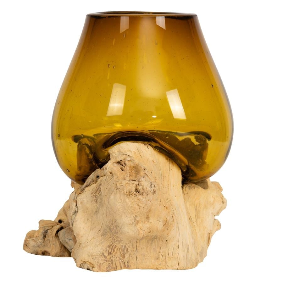 Vazo Ahşaba Cam Üfleme Damla 10 cm Amber