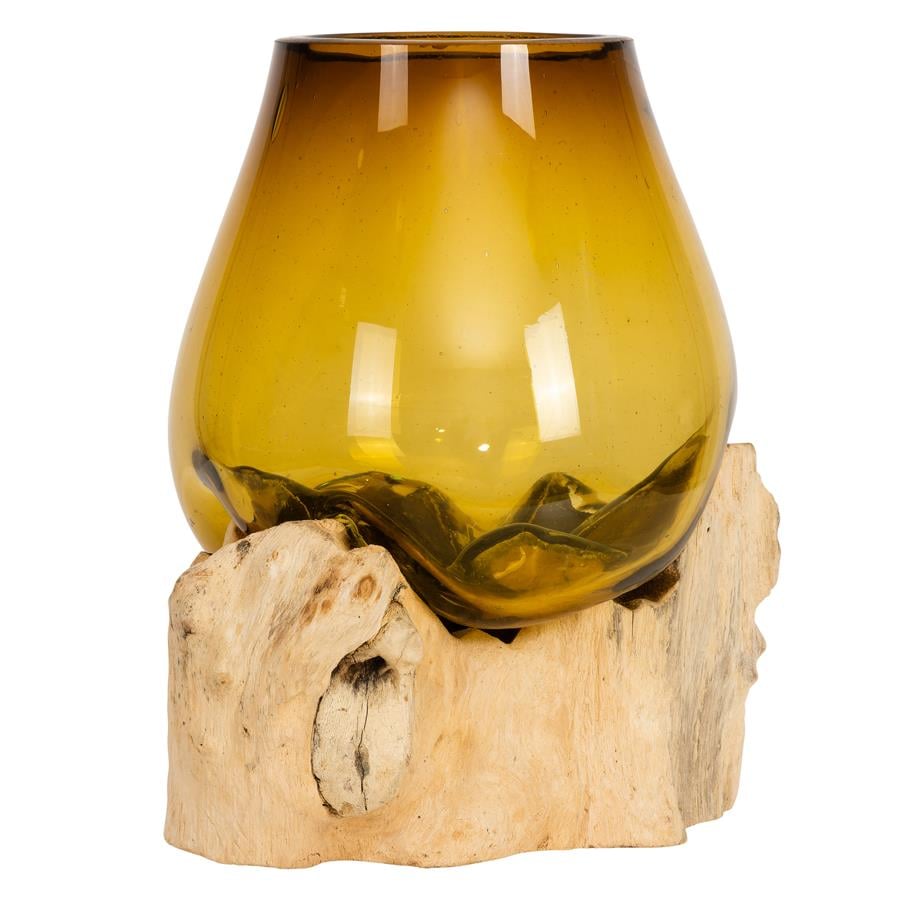 Vazo Ahşaba Cam Üfleme Damla 15 cm Amber