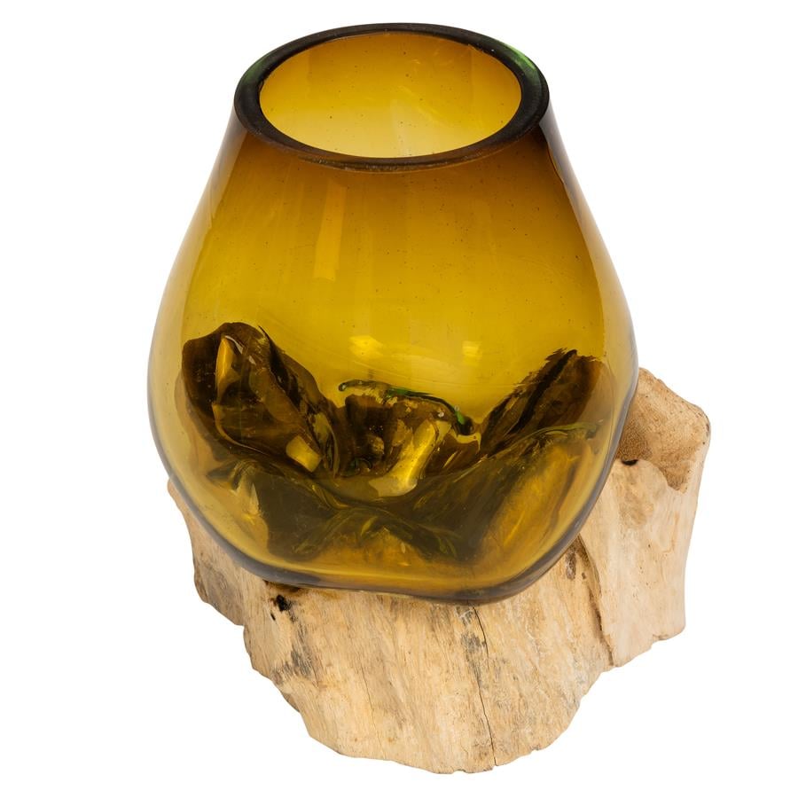 Vazo Ahşaba Cam Üfleme Damla 15 cm Amber