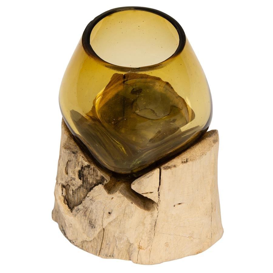 Vazo Ahşaba Cam Üfleme Damla  8 cm Amber