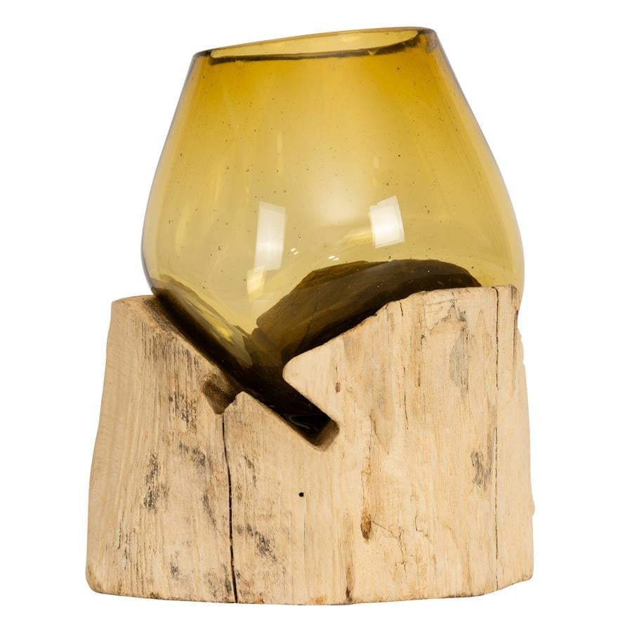 Vazo Ahşaba Cam Üfleme Damla  8 cm Amber