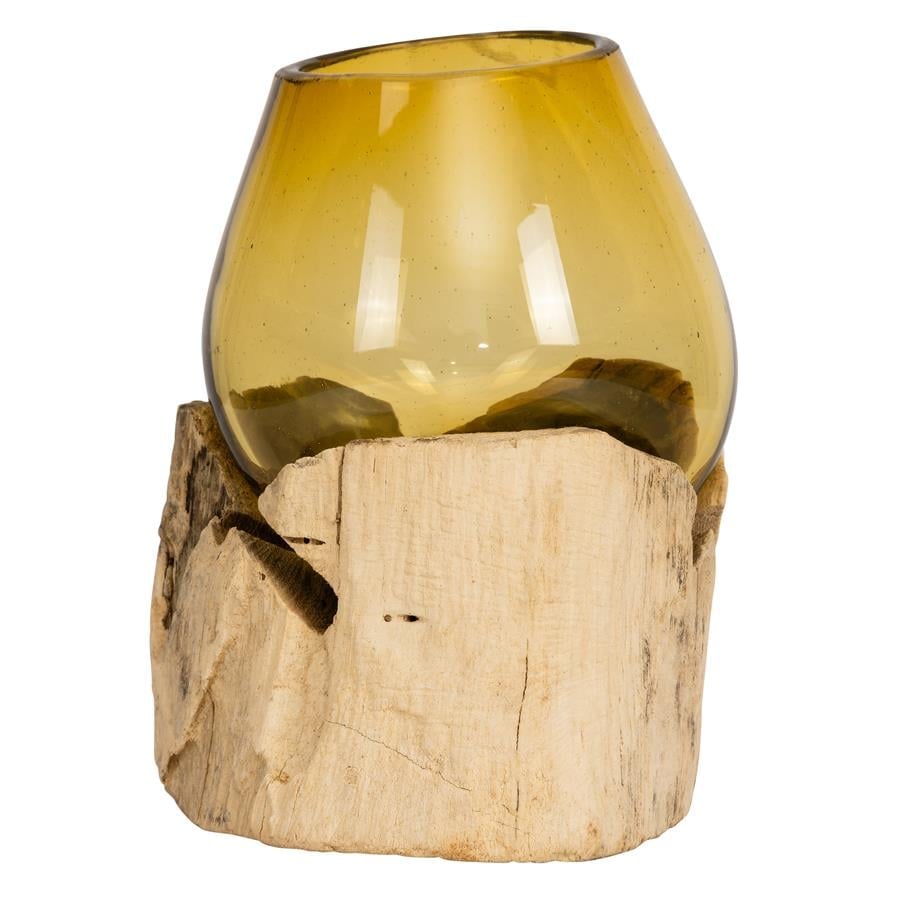 Vazo Ahşaba Cam Üfleme Damla  8 cm Amber