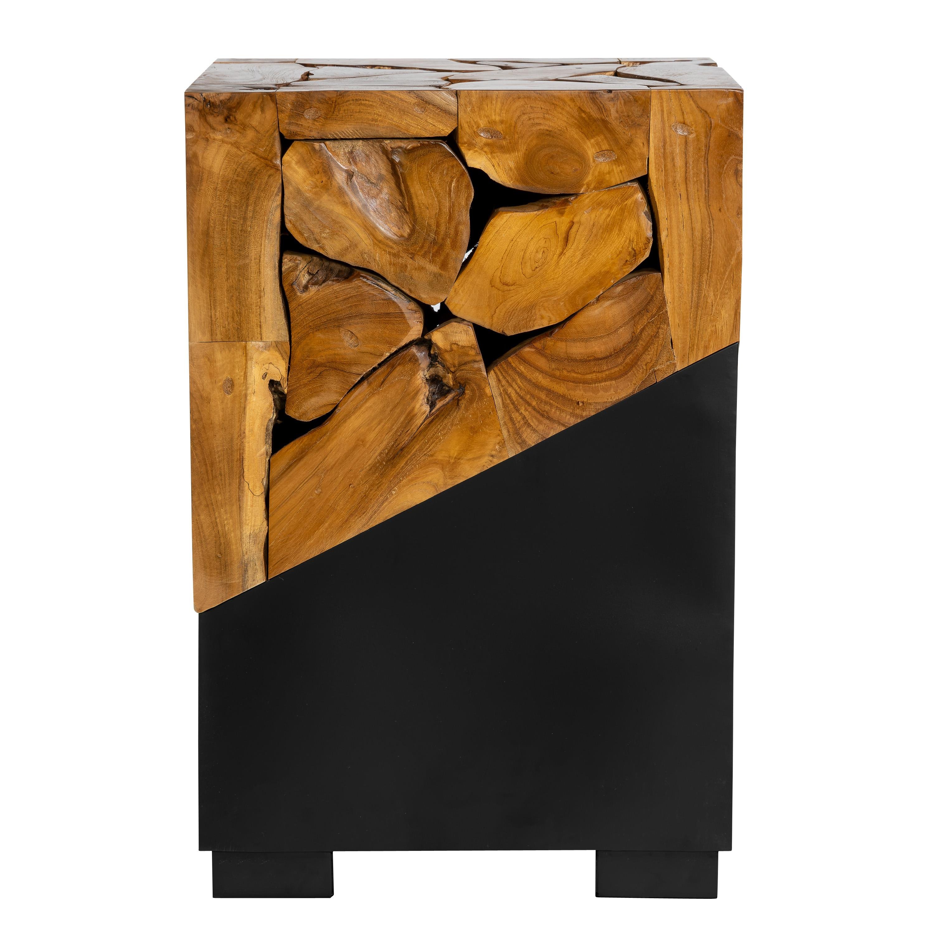 Yan Sehpa Teak / Siyah Metal Kare Form 40 cm x 40 cm x 60 cm