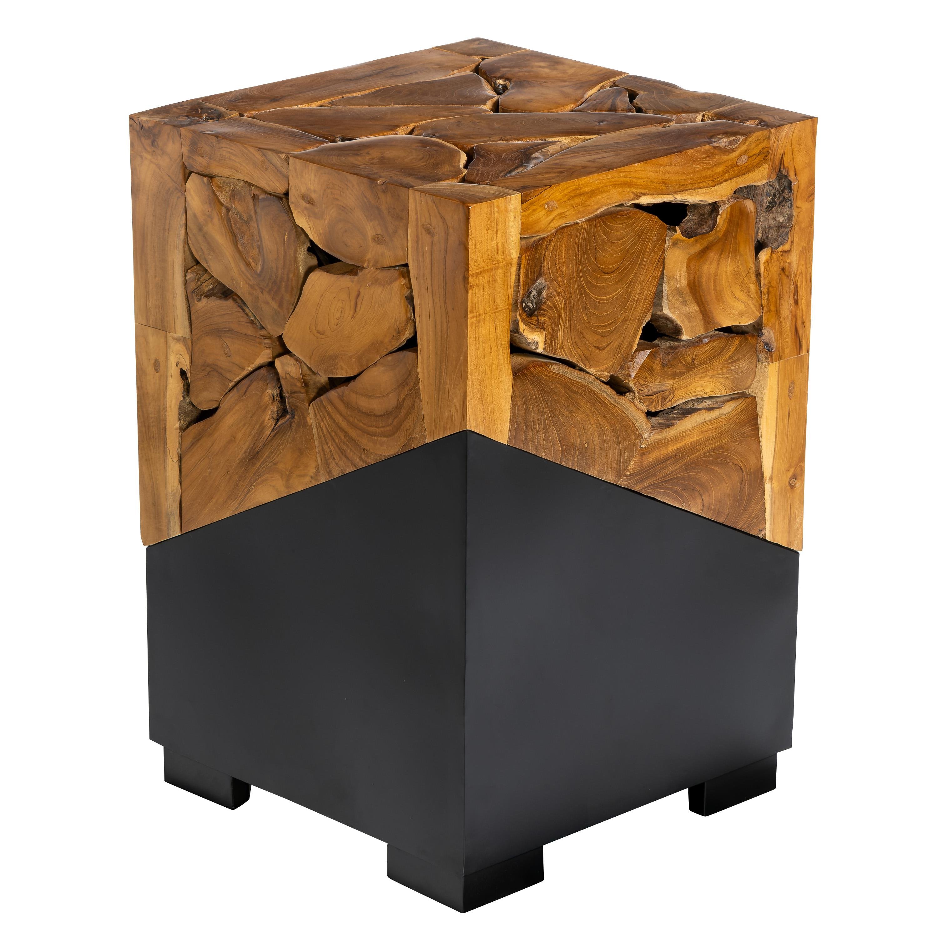 Yan Sehpa Teak / Siyah Metal Kare Form 40 cm x 40 cm x 60 cm